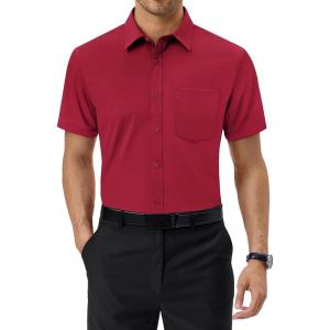 imageAlimens ampamp Gentle Mens Short Sleeve Dress Shirts Regular Fit Stretch WrinkleResistant Button Down ShirtsRed