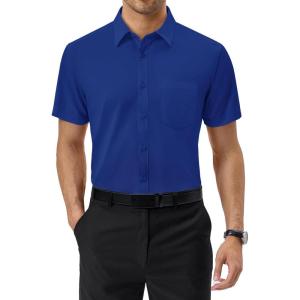 imageAlimens ampamp Gentle Mens Short Sleeve Dress Shirts Regular Fit Stretch WrinkleResistant Button Down ShirtsRoyal Blue