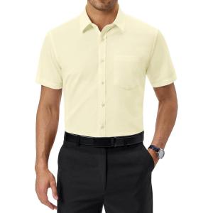 imageAlimens ampamp Gentle Mens Short Sleeve Dress Shirts Regular Fit Stretch WrinkleResistant Button Down ShirtsYellow