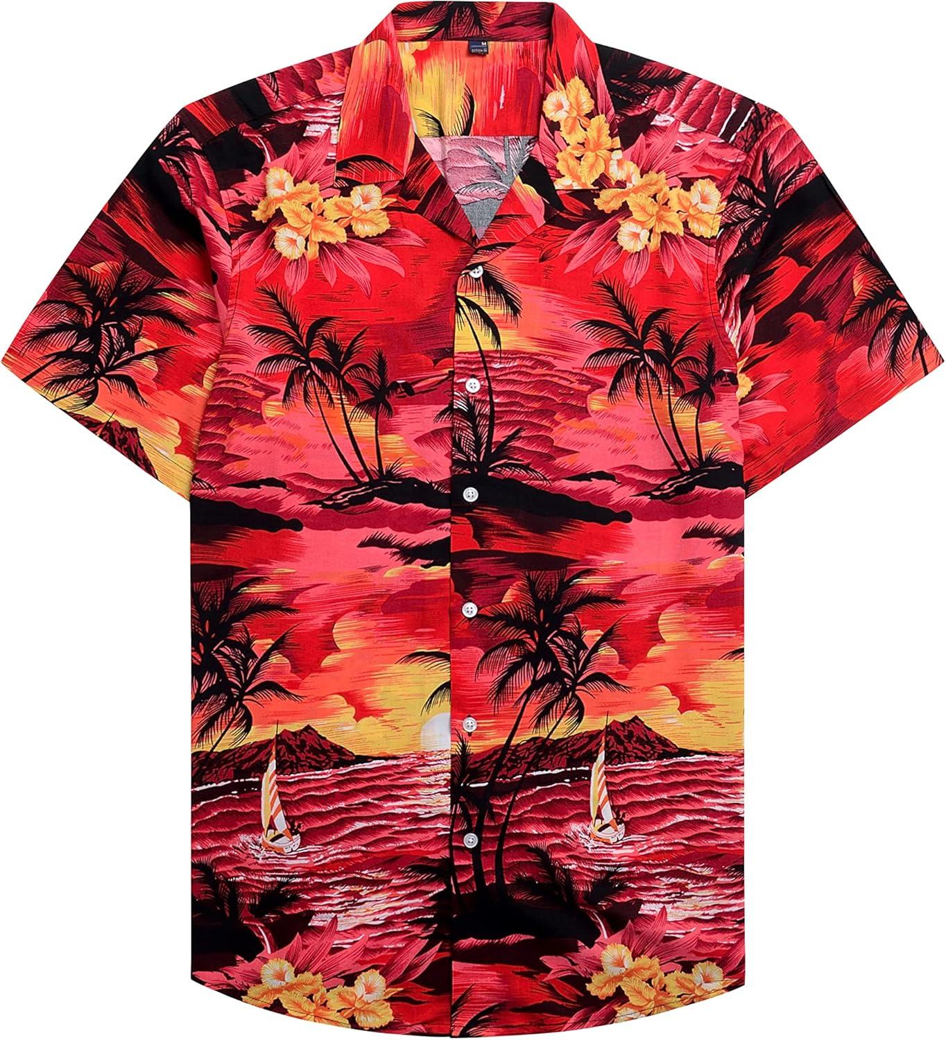 imageAlimens ampamp Gentle Hawaiian Shirt for Men Summer Beach Casual Short Sleeve Button Down Shirts Printed Tropical Vacation Shirts1609 Red