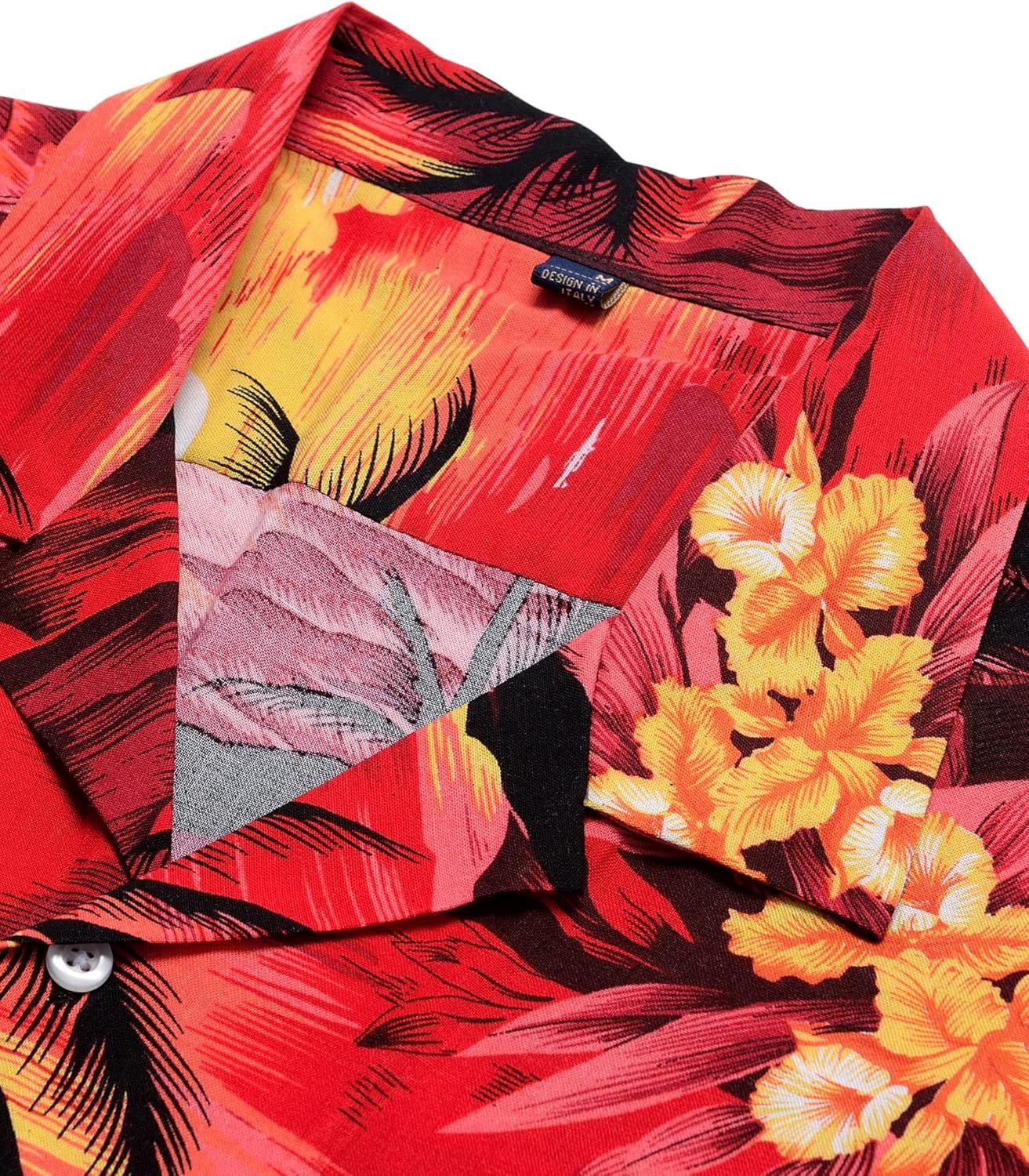 imageAlimens ampamp Gentle Hawaiian Shirt for Men Summer Beach Casual Short Sleeve Button Down Shirts Printed Tropical Vacation Shirts1609 Red