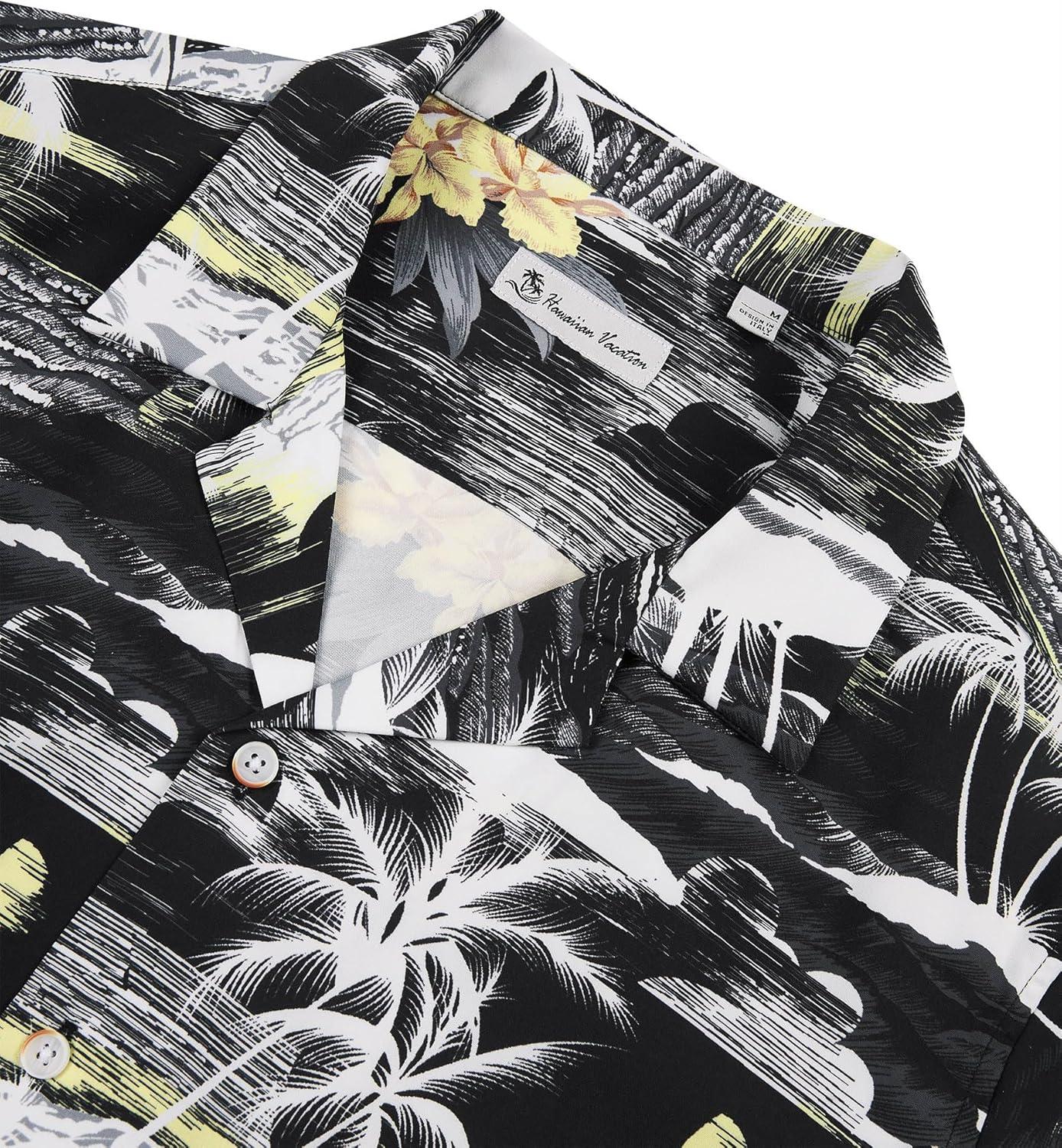 imageAlimens ampamp Gentle Hawaiian Shirt for Men Summer Beach Casual Short Sleeve Button Down Shirts Printed Tropical Vacation ShirtsBlack Beach