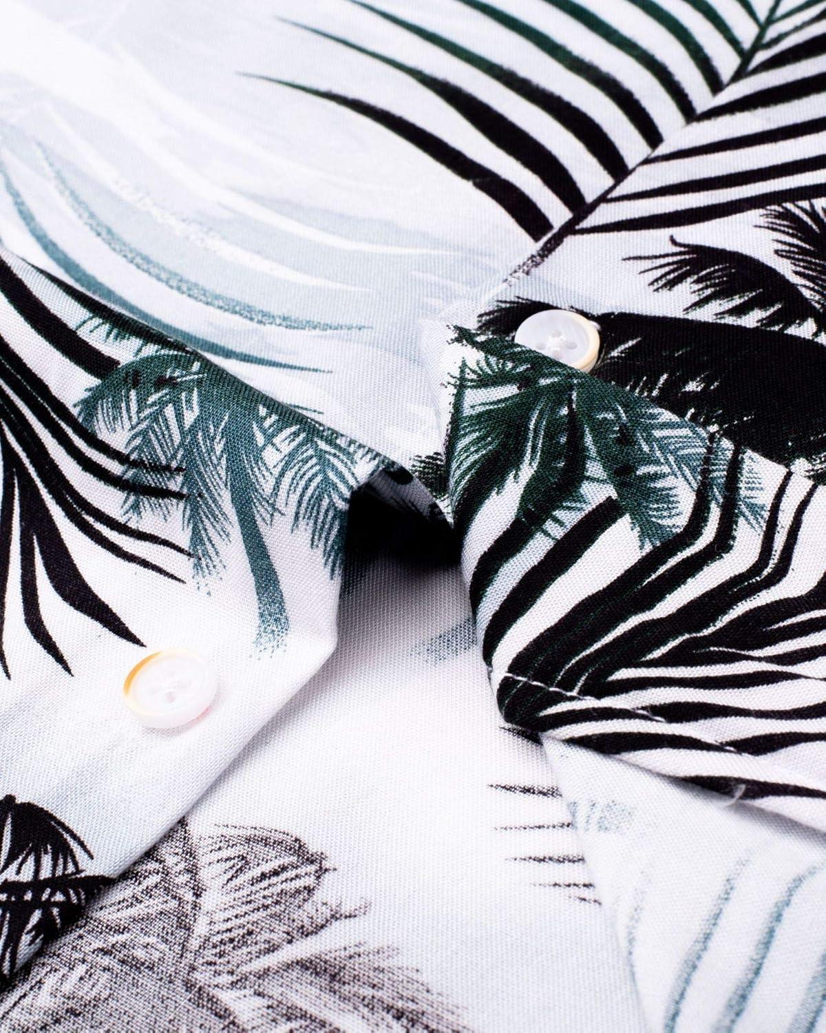 imageAlimens ampamp Gentle Hawaiian Shirt for Men Summer Beach Casual Short Sleeve Button Down Shirts Printed Tropical Vacation ShirtsBlack White Palm