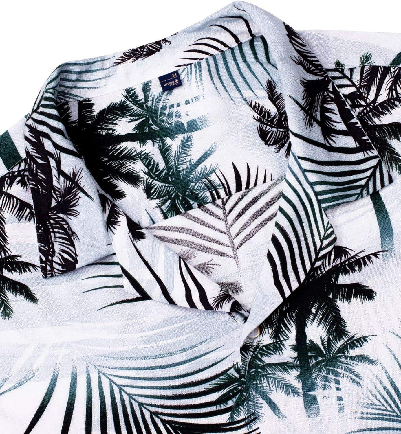 imageAlimens ampamp Gentle Hawaiian Shirt for Men Summer Beach Casual Short Sleeve Button Down Shirts Printed Tropical Vacation ShirtsBlack White Palm