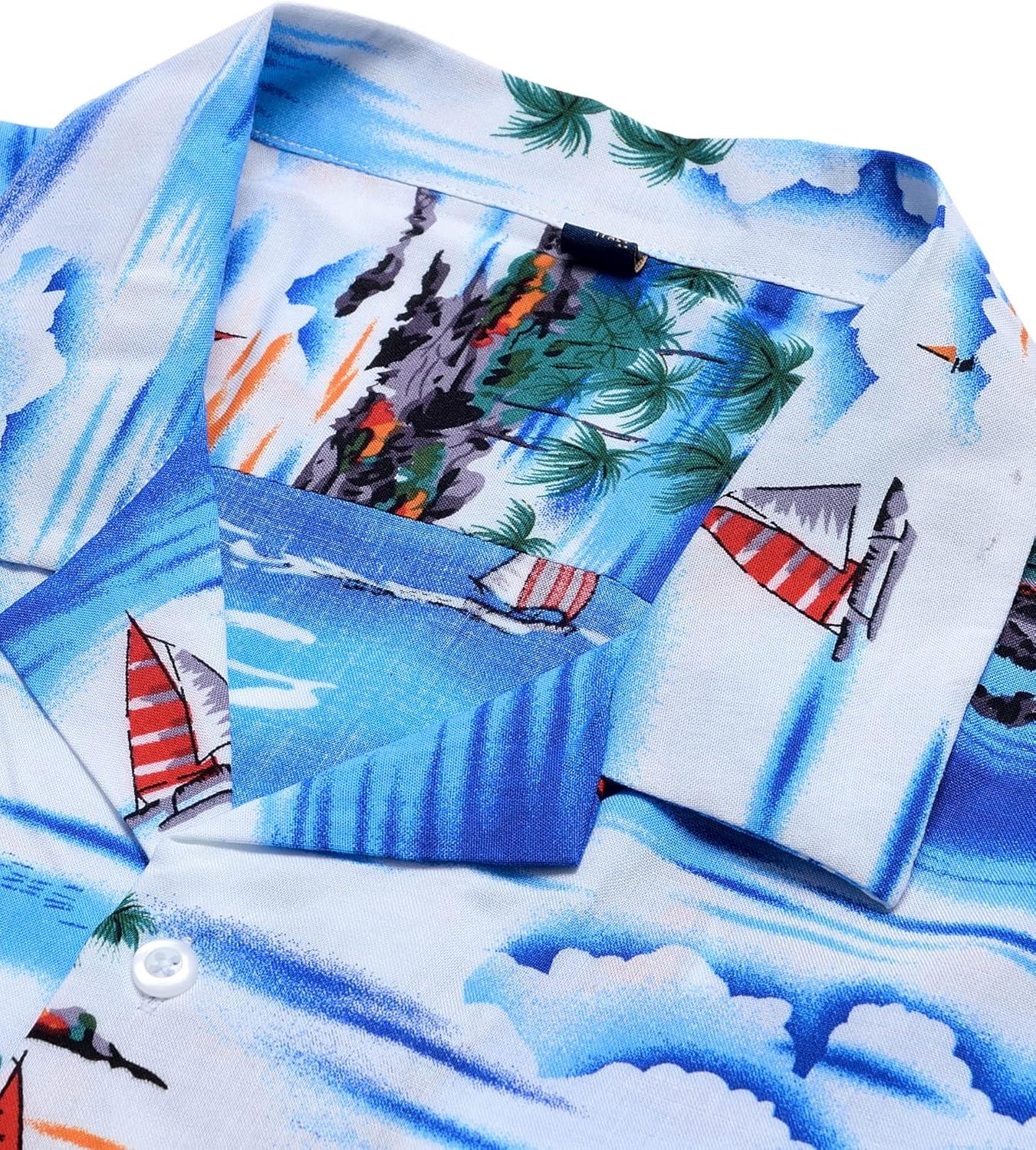 imageAlimens ampamp Gentle Hawaiian Shirt for Men Summer Beach Casual Short Sleeve Button Down Shirts Printed Tropical Vacation ShirtsBlue Sky