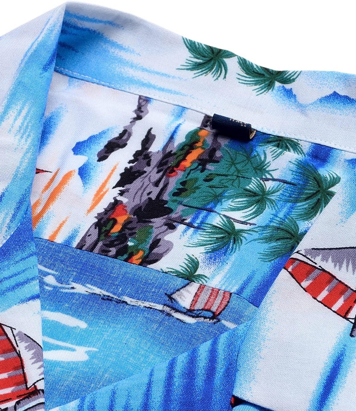 imageAlimens ampamp Gentle Hawaiian Shirt for Men Summer Beach Casual Short Sleeve Button Down Shirts Printed Tropical Vacation ShirtsBlue Sky