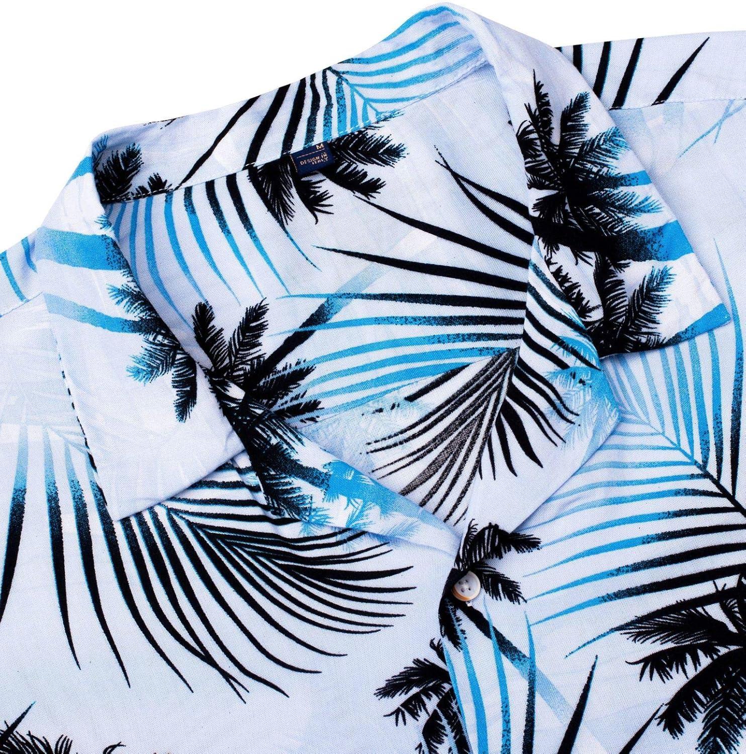 imageAlimens ampamp Gentle Hawaiian Shirt for Men Summer Beach Casual Short Sleeve Button Down Shirts Printed Tropical Vacation ShirtsBlue White Palm