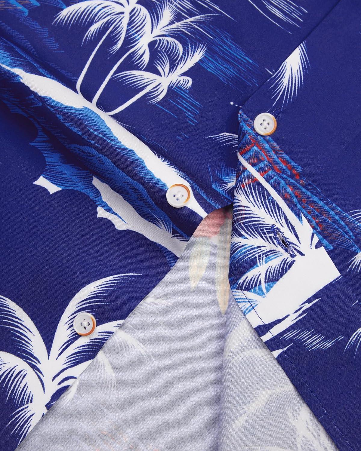 imageAlimens ampamp Gentle Hawaiian Shirt for Men Summer Beach Casual Short Sleeve Button Down Shirts Printed Tropical Vacation ShirtsBright Blue Beach