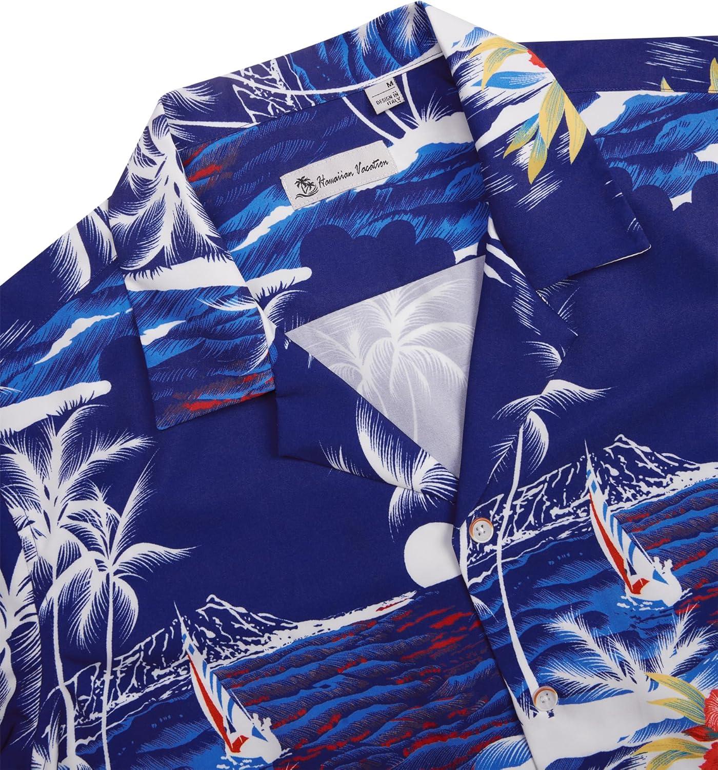 imageAlimens ampamp Gentle Hawaiian Shirt for Men Summer Beach Casual Short Sleeve Button Down Shirts Printed Tropical Vacation ShirtsBright Blue Beach