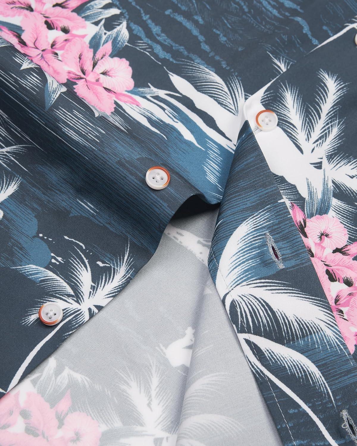 imageAlimens ampamp Gentle Hawaiian Shirt for Men Summer Beach Casual Short Sleeve Button Down Shirts Printed Tropical Vacation ShirtsDark Blue Beach