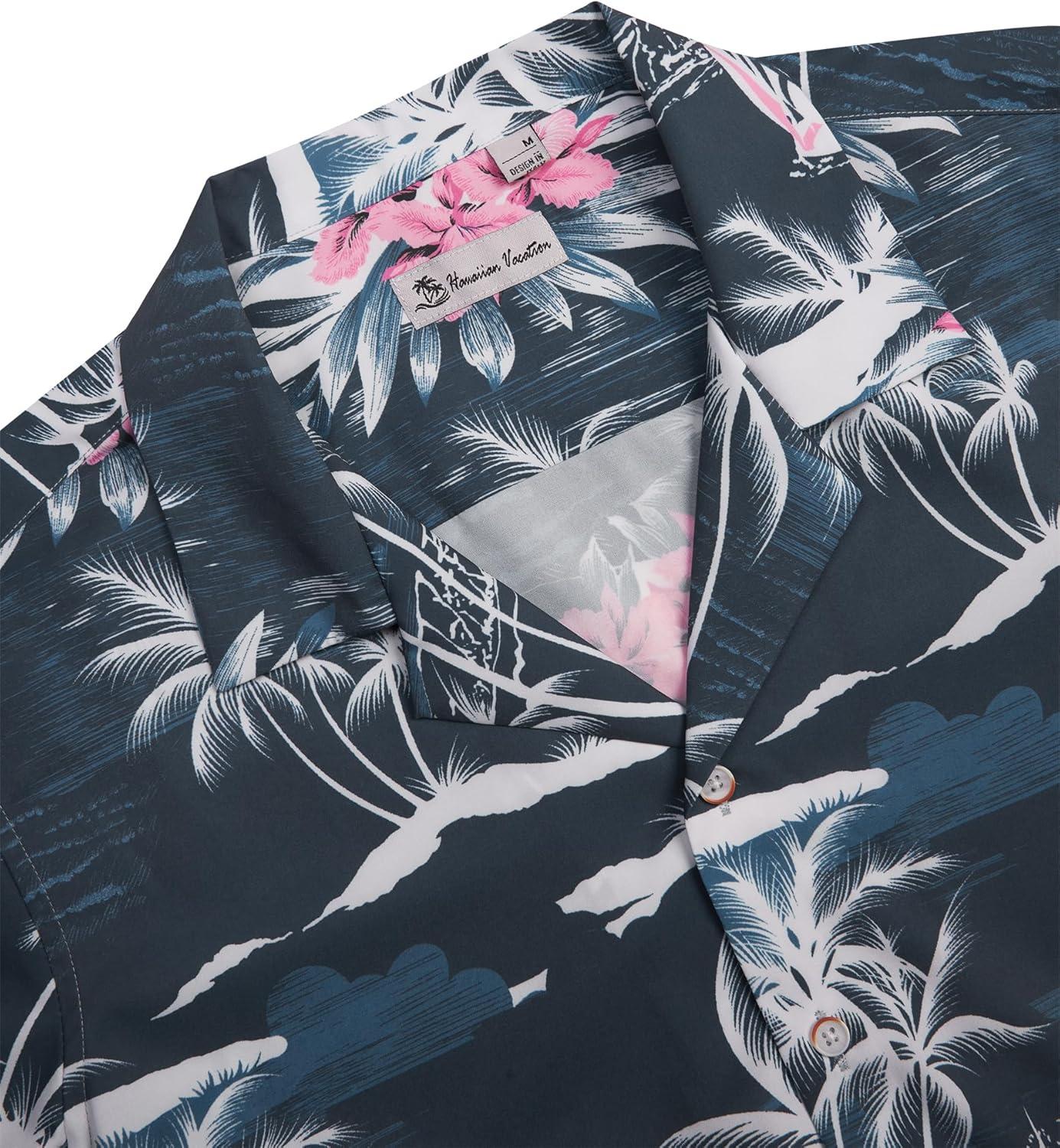 imageAlimens ampamp Gentle Hawaiian Shirt for Men Summer Beach Casual Short Sleeve Button Down Shirts Printed Tropical Vacation ShirtsDark Blue Beach