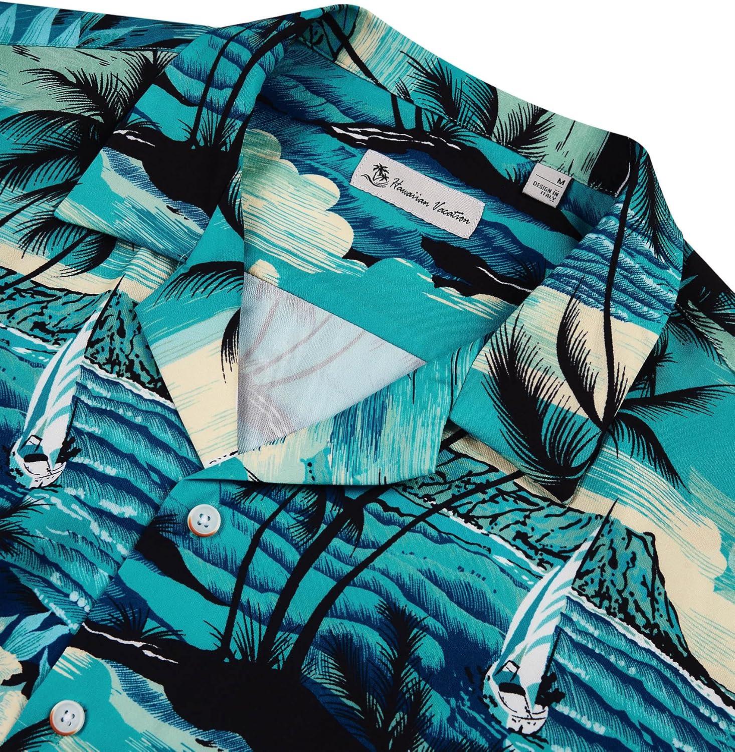 imageAlimens ampamp Gentle Hawaiian Shirt for Men Summer Beach Casual Short Sleeve Button Down Shirts Printed Tropical Vacation ShirtsDark Green Beach