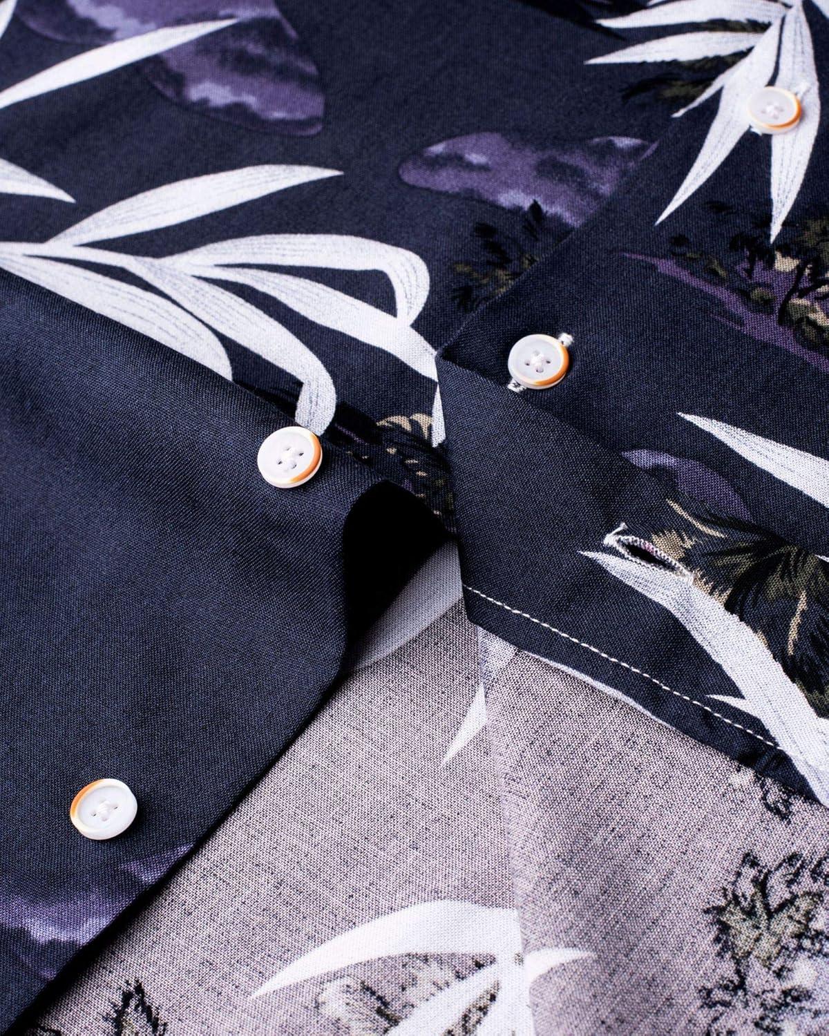 imageAlimens ampamp Gentle Hawaiian Shirt for Men Summer Beach Casual Short Sleeve Button Down Shirts Printed Tropical Vacation ShirtsDark Purple