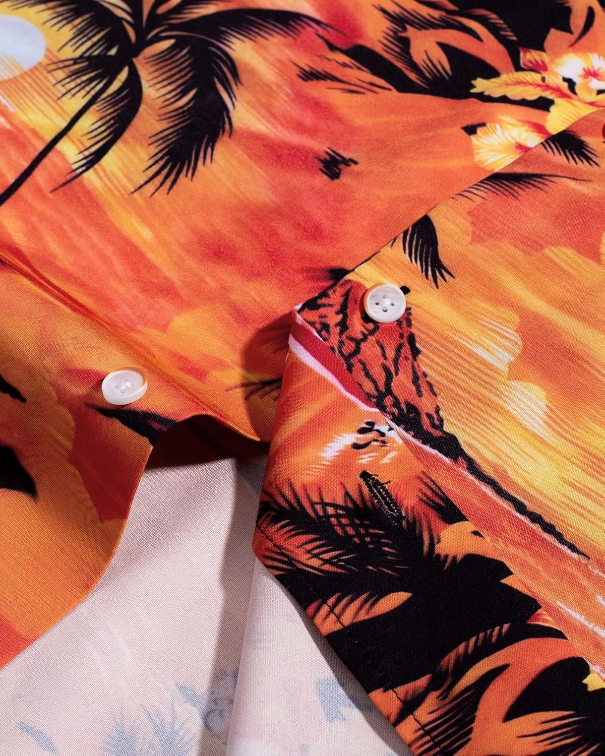 imageAlimens ampamp Gentle Hawaiian Shirt for Men Summer Beach Casual Short Sleeve Button Down Shirts Printed Tropical Vacation ShirtsDusk