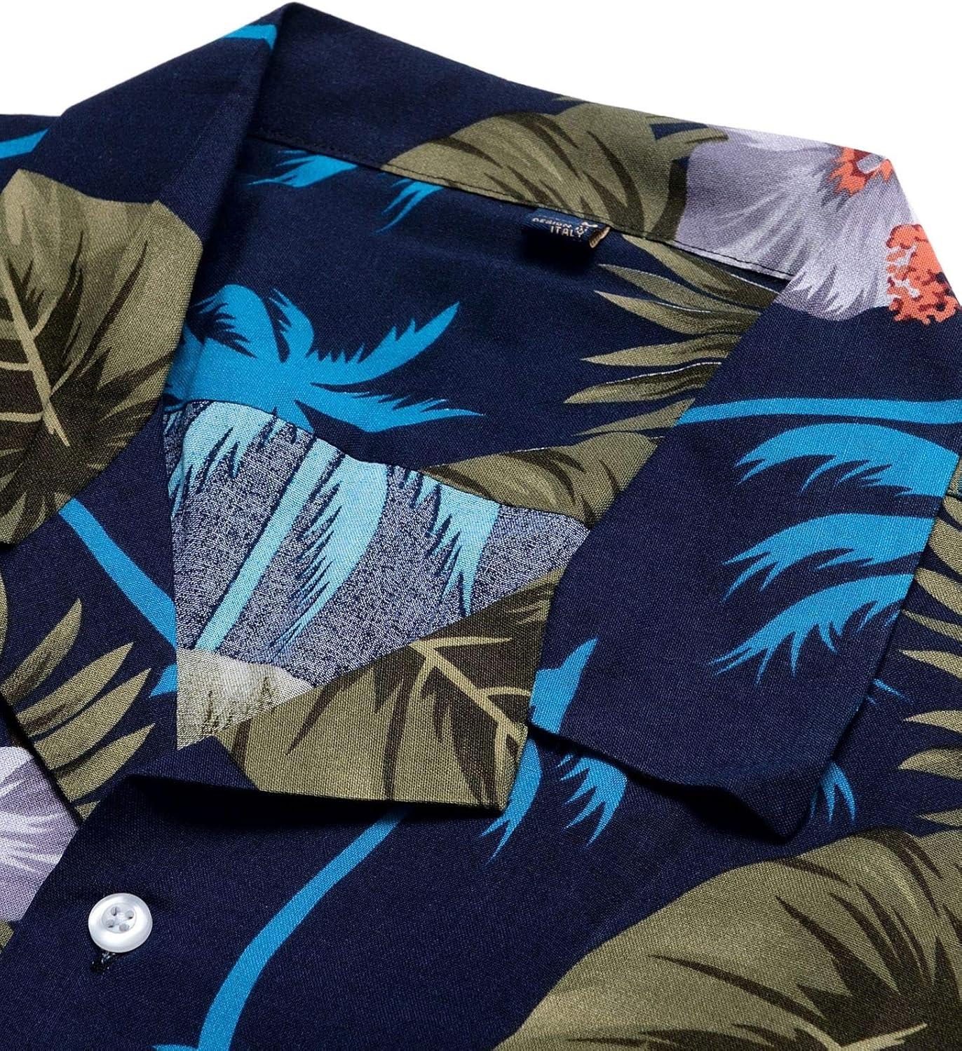 imageAlimens ampamp Gentle Hawaiian Shirt for Men Summer Beach Casual Short Sleeve Button Down Shirts Printed Tropical Vacation ShirtsNavy Blue