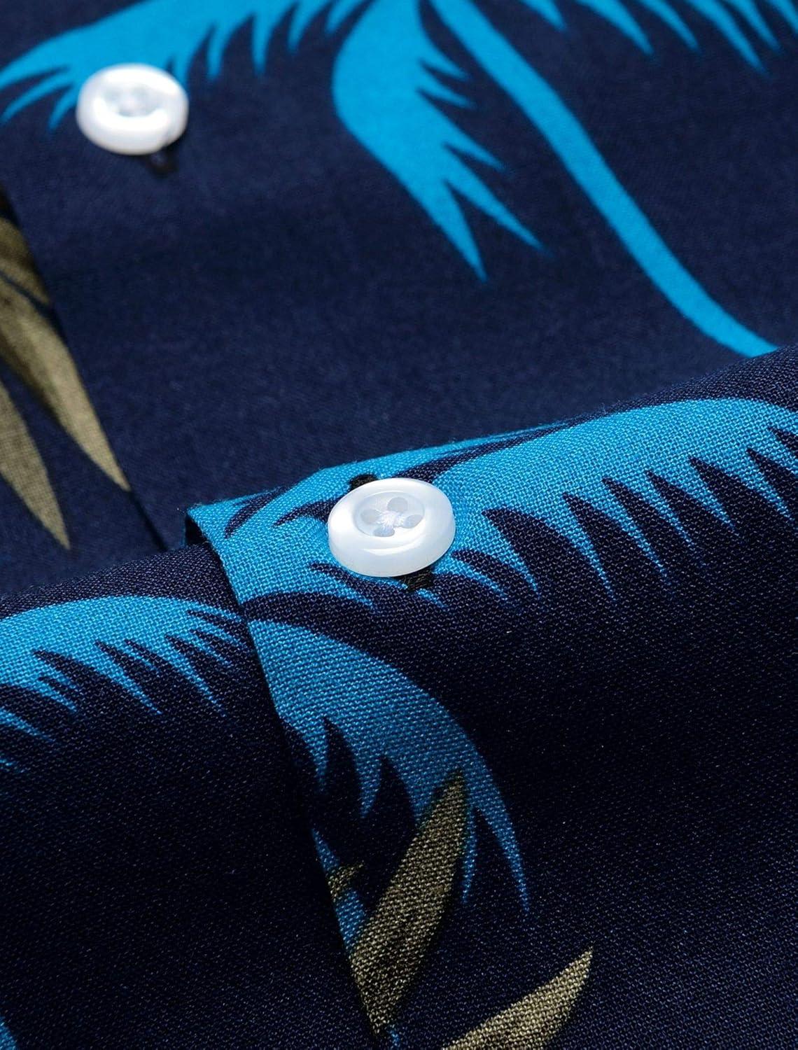 imageAlimens ampamp Gentle Hawaiian Shirt for Men Summer Beach Casual Short Sleeve Button Down Shirts Printed Tropical Vacation ShirtsNavy Blue