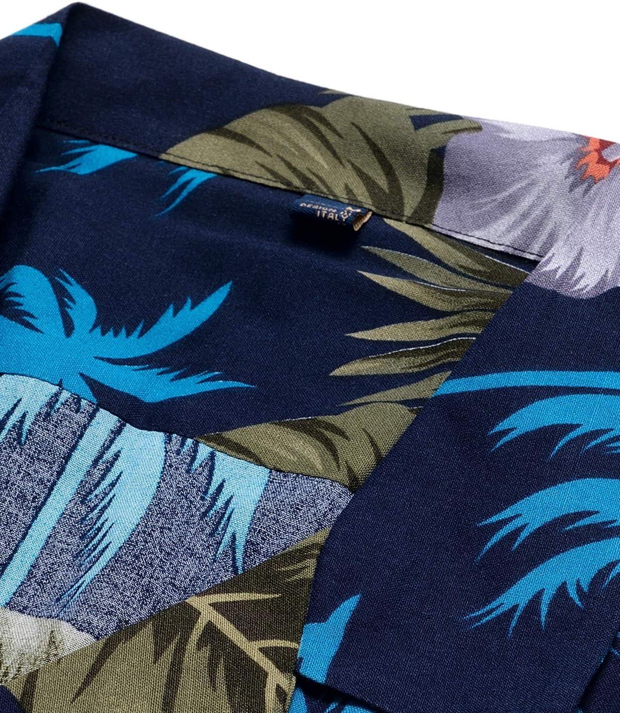imageAlimens ampamp Gentle Hawaiian Shirt for Men Summer Beach Casual Short Sleeve Button Down Shirts Printed Tropical Vacation ShirtsNavy Blue