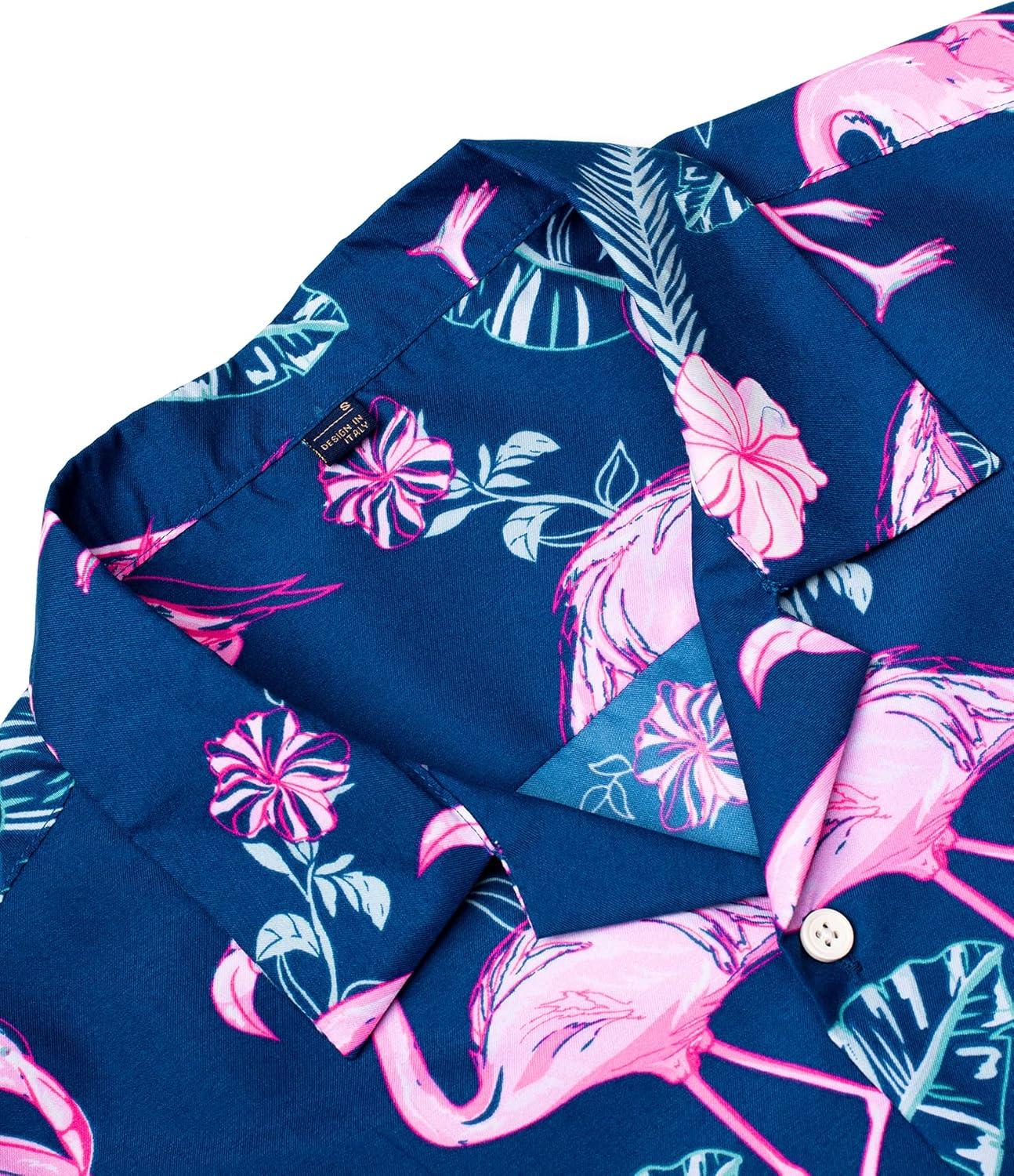 imageAlimens ampamp Gentle Hawaiian Shirt for Men Summer Beach Casual Short Sleeve Button Down Shirts Printed Tropical Vacation ShirtsNavy Rosy