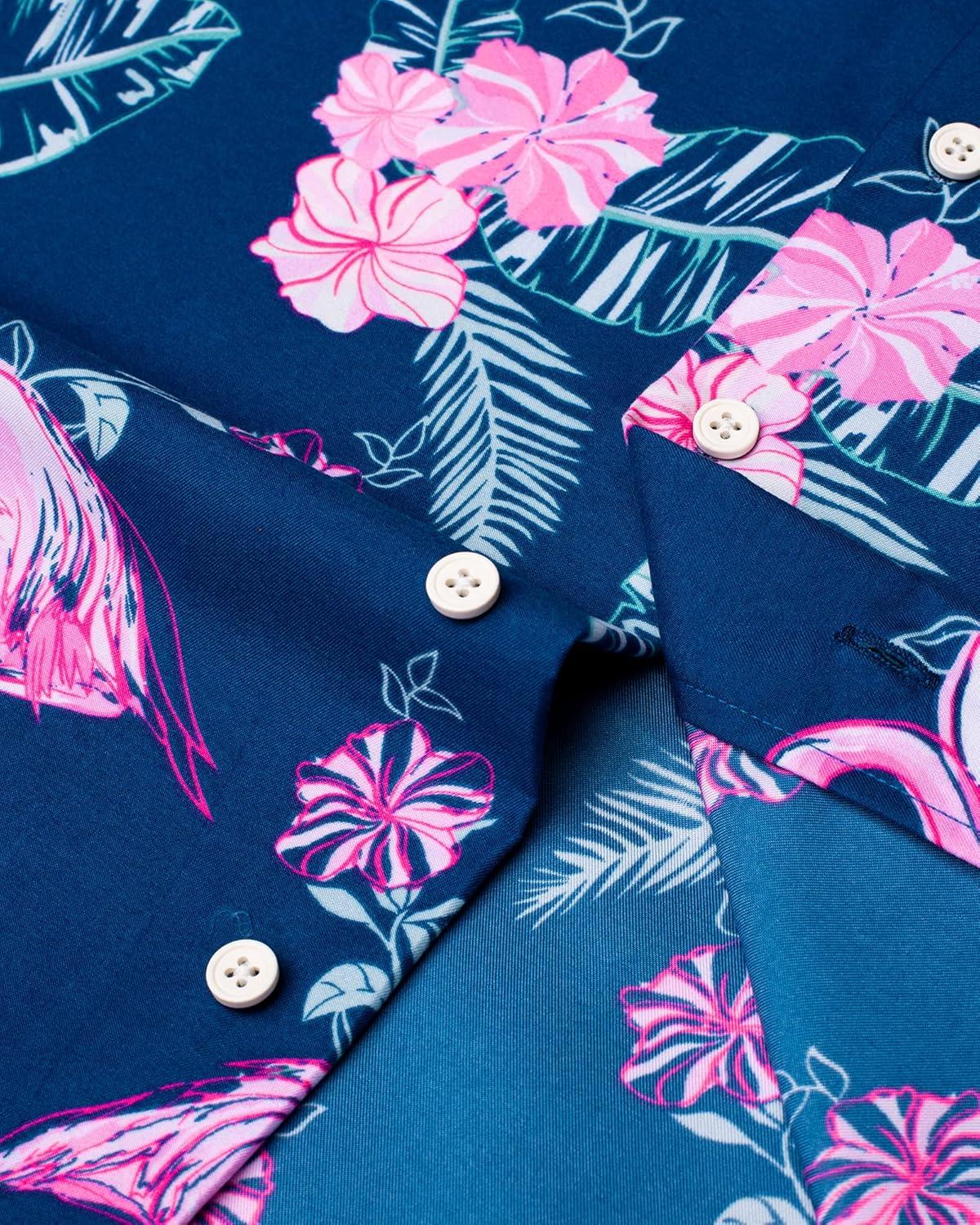 imageAlimens ampamp Gentle Hawaiian Shirt for Men Summer Beach Casual Short Sleeve Button Down Shirts Printed Tropical Vacation ShirtsNavy Rosy