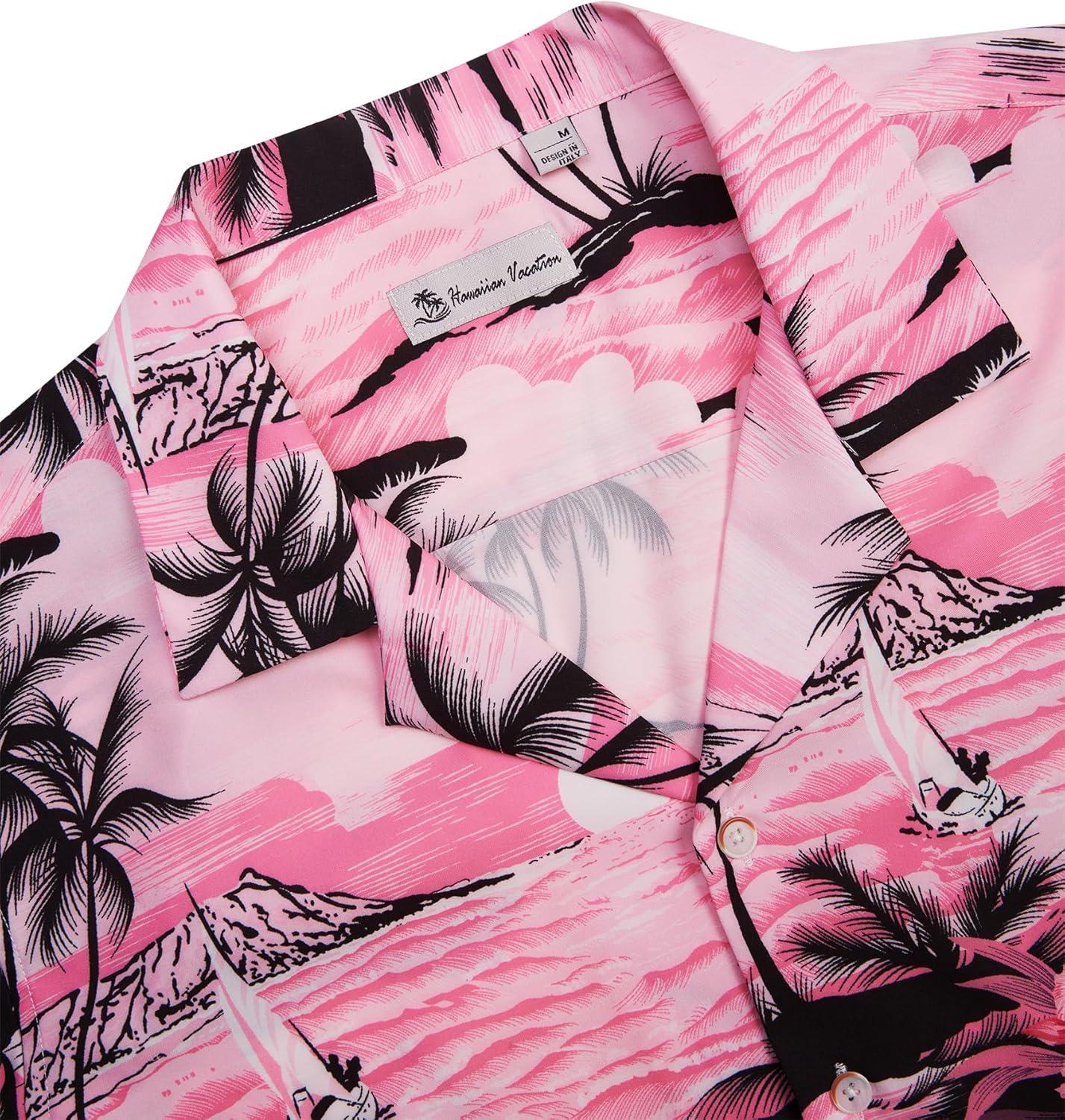 imageAlimens ampamp Gentle Hawaiian Shirt for Men Summer Beach Casual Short Sleeve Button Down Shirts Printed Tropical Vacation ShirtsPink Beach