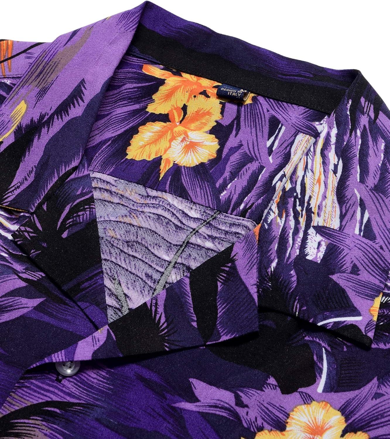 imageAlimens ampamp Gentle Hawaiian Shirt for Men Summer Beach Casual Short Sleeve Button Down Shirts Printed Tropical Vacation ShirtsPurple