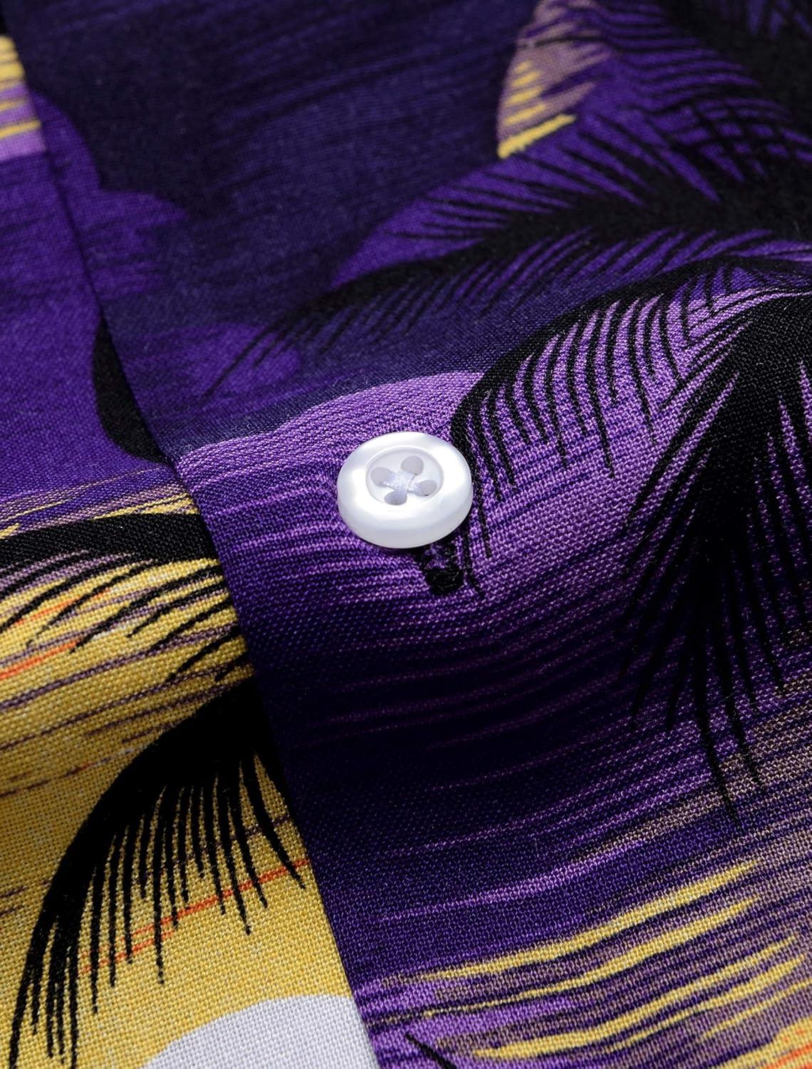 imageAlimens ampamp Gentle Hawaiian Shirt for Men Summer Beach Casual Short Sleeve Button Down Shirts Printed Tropical Vacation ShirtsPurple