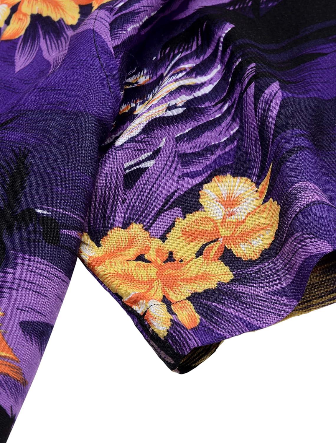 imageAlimens ampamp Gentle Hawaiian Shirt for Men Summer Beach Casual Short Sleeve Button Down Shirts Printed Tropical Vacation ShirtsPurple