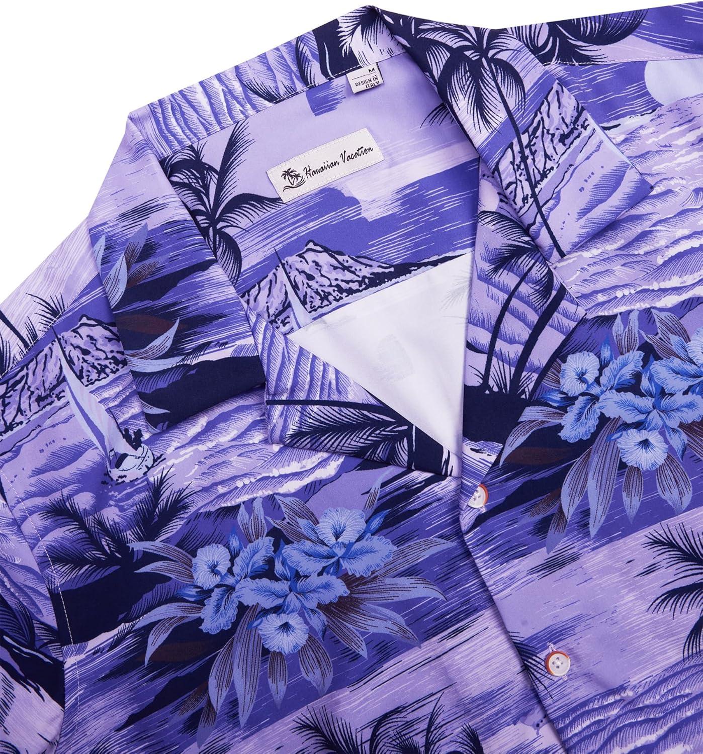 imageAlimens ampamp Gentle Hawaiian Shirt for Men Summer Beach Casual Short Sleeve Button Down Shirts Printed Tropical Vacation ShirtsPurple Beach