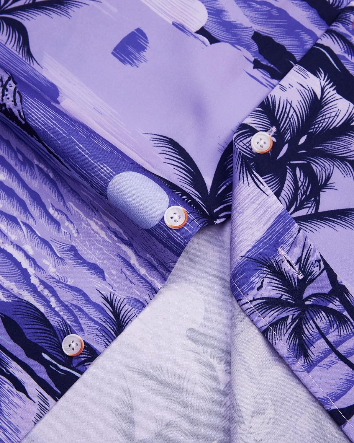 imageAlimens ampamp Gentle Hawaiian Shirt for Men Summer Beach Casual Short Sleeve Button Down Shirts Printed Tropical Vacation ShirtsPurple Beach
