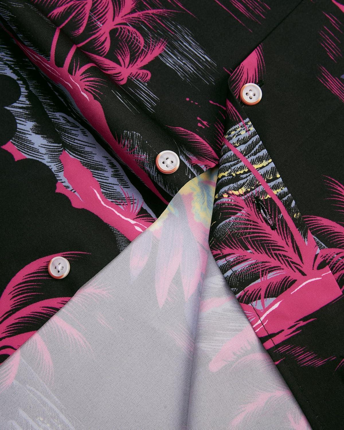 imageAlimens ampamp Gentle Hawaiian Shirt for Men Summer Beach Casual Short Sleeve Button Down Shirts Printed Tropical Vacation ShirtsRosy Black Beach