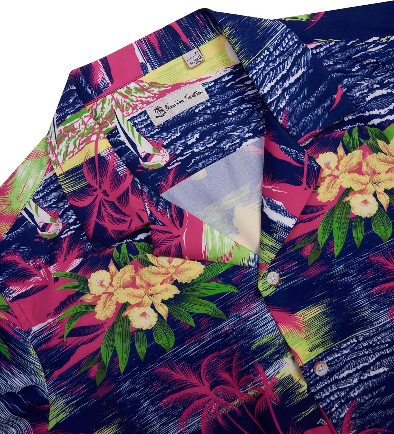 imageAlimens ampamp Gentle Hawaiian Shirt for Men Summer Beach Casual Short Sleeve Button Down Shirts Printed Tropical Vacation ShirtsRosy Blue Beach