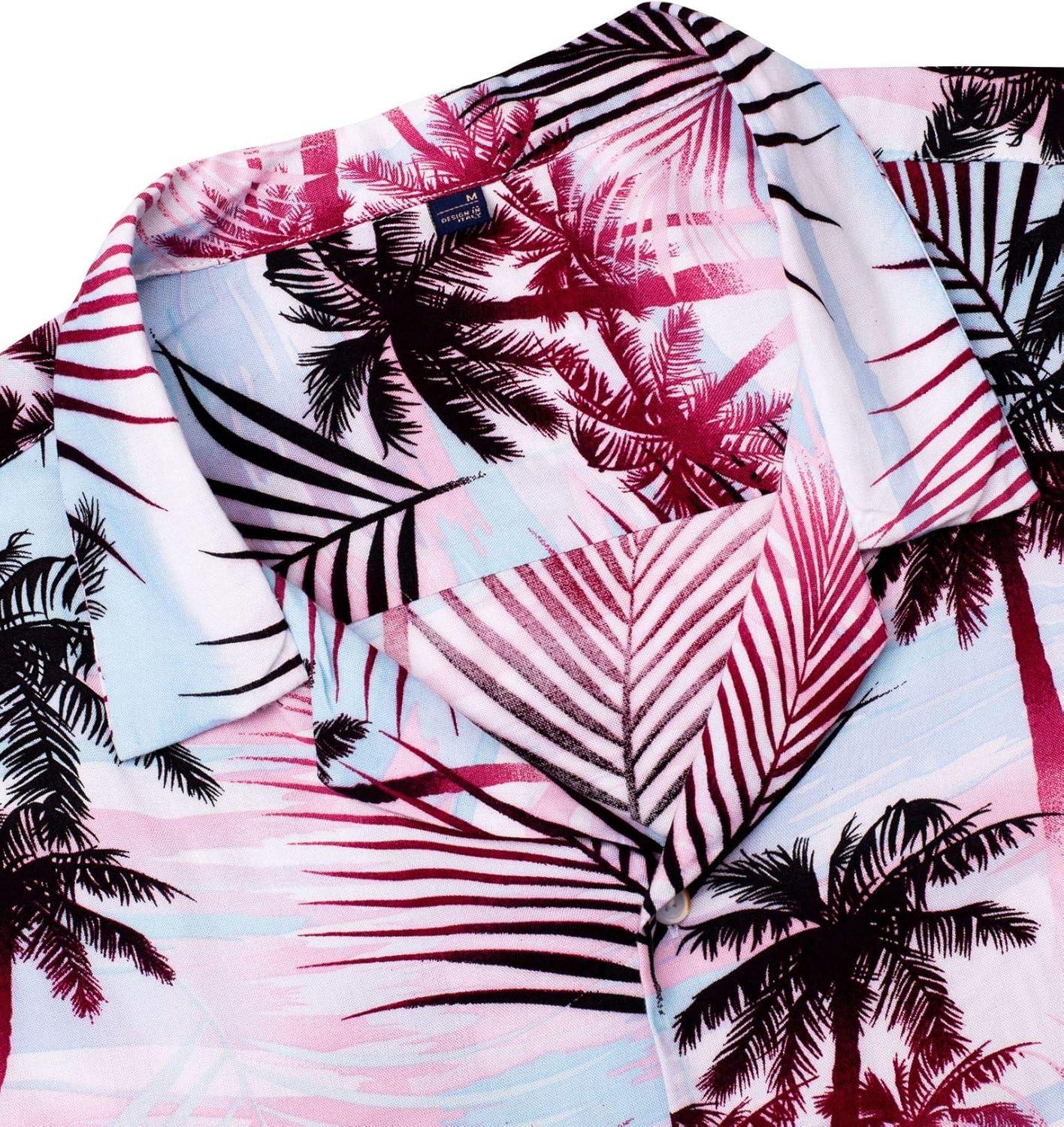 imageAlimens ampamp Gentle Hawaiian Shirt for Men Summer Beach Casual Short Sleeve Button Down Shirts Printed Tropical Vacation ShirtsRosy White Palm