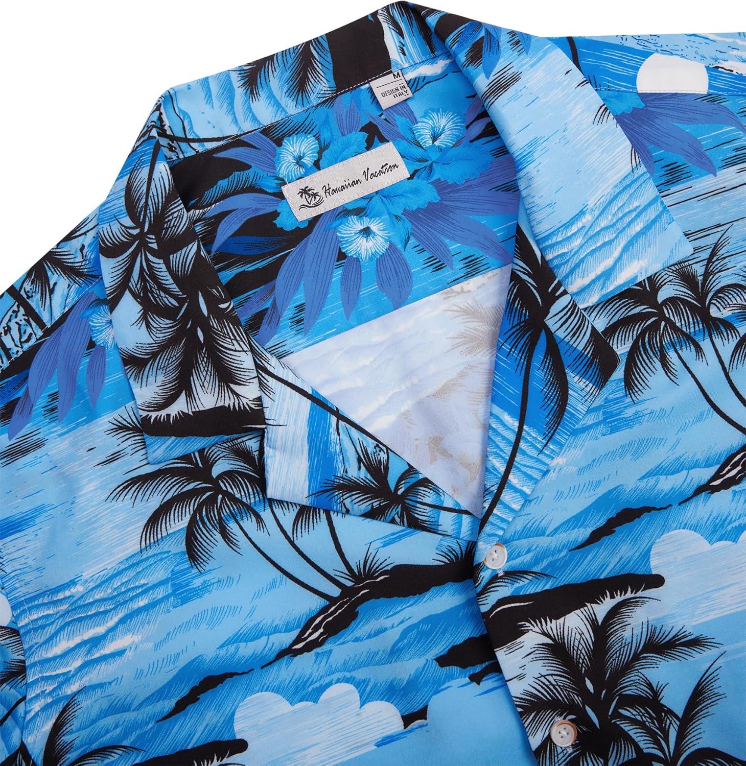 imageAlimens ampamp Gentle Hawaiian Shirt for Men Summer Beach Casual Short Sleeve Button Down Shirts Printed Tropical Vacation ShirtsSky Blue Beach