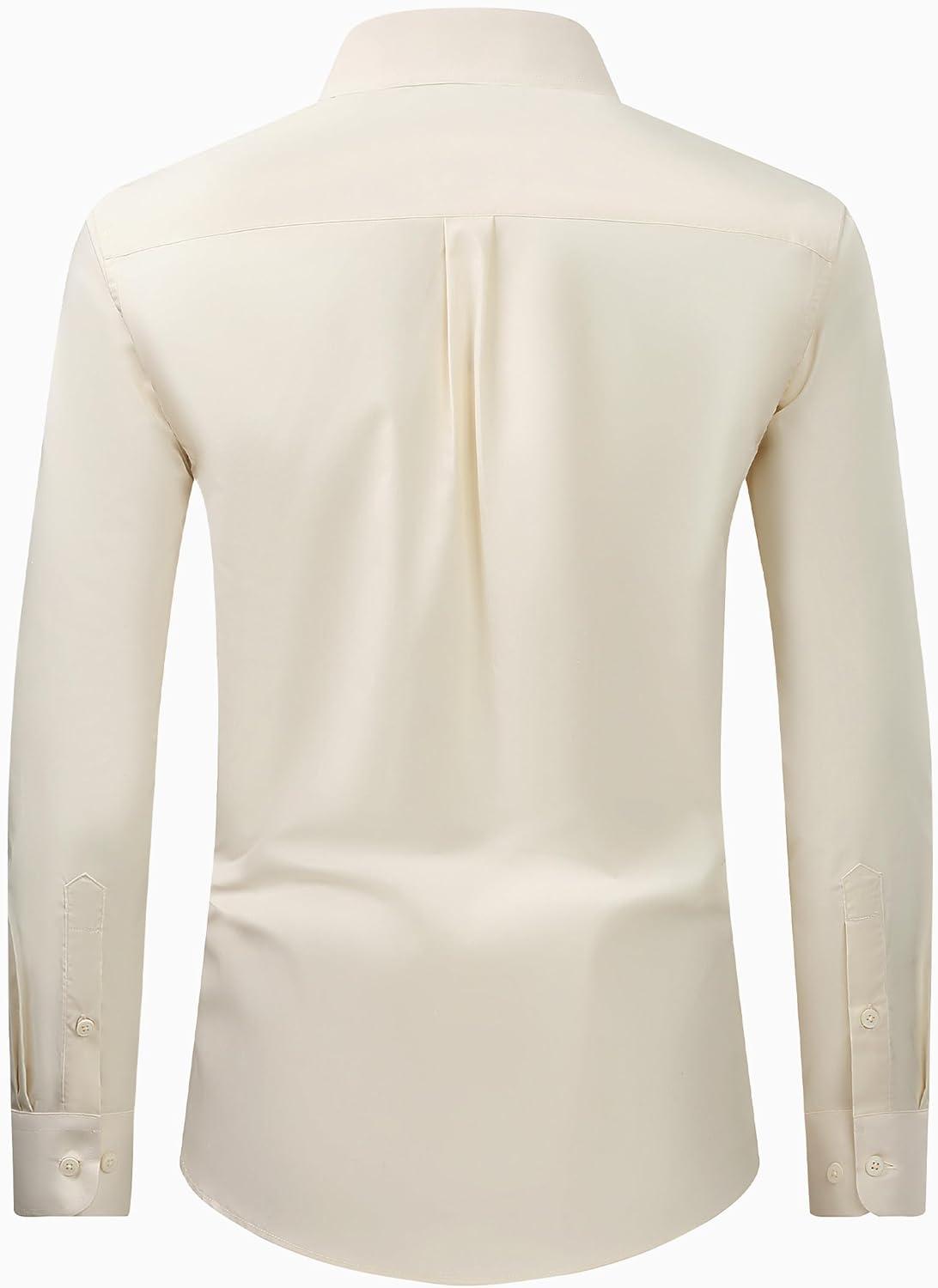 imageAlimens ampamp Gentle Mens Dress Shirt Regular Fit Stretch Stain Shield Long Sleeve Solid Business Wedding Button Down ShirtsBeige