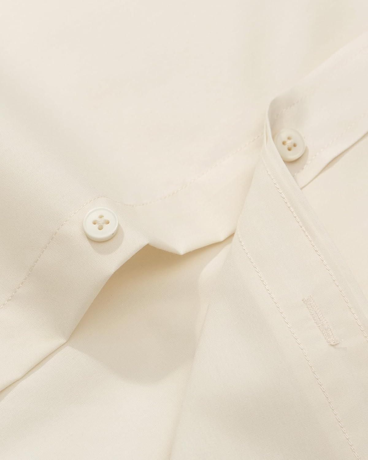 imageAlimens ampamp Gentle Mens Dress Shirt Regular Fit Stretch Stain Shield Long Sleeve Solid Business Wedding Button Down ShirtsBeige