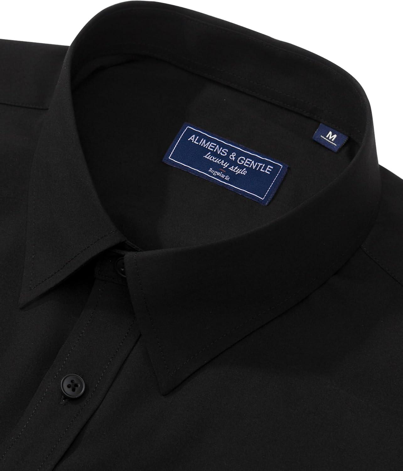 imageAlimens ampamp Gentle Mens Dress Shirt Regular Fit Stretch Stain Shield Long Sleeve Solid Business Wedding Button Down ShirtsBlack