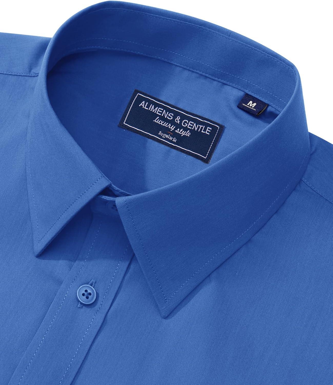 imageAlimens ampamp Gentle Mens Dress Shirt Regular Fit Stretch Stain Shield Long Sleeve Solid Business Wedding Button Down ShirtsBlue