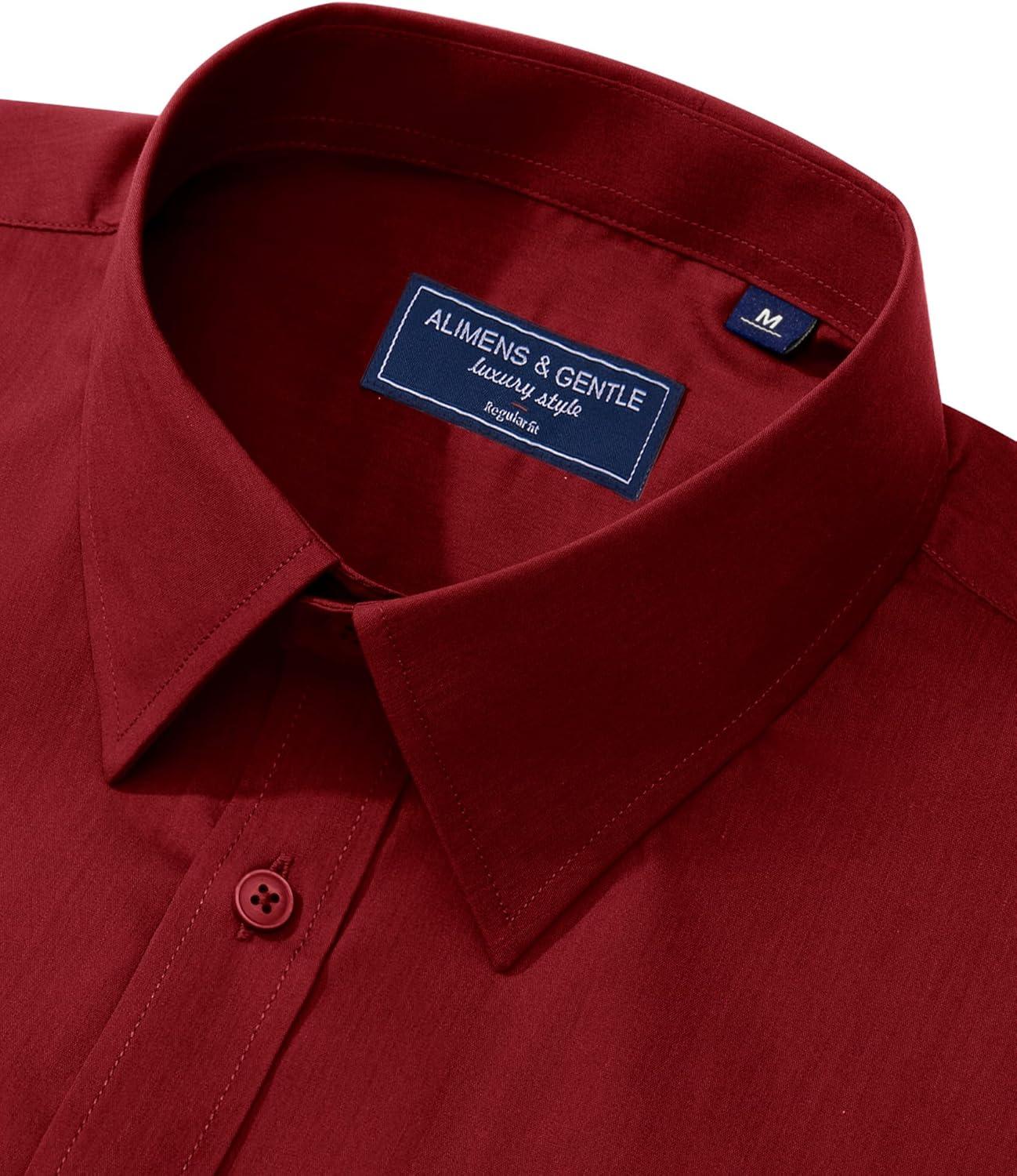 imageAlimens ampamp Gentle Mens Dress Shirt Regular Fit Stretch Stain Shield Long Sleeve Solid Business Wedding Button Down ShirtsBright Red
