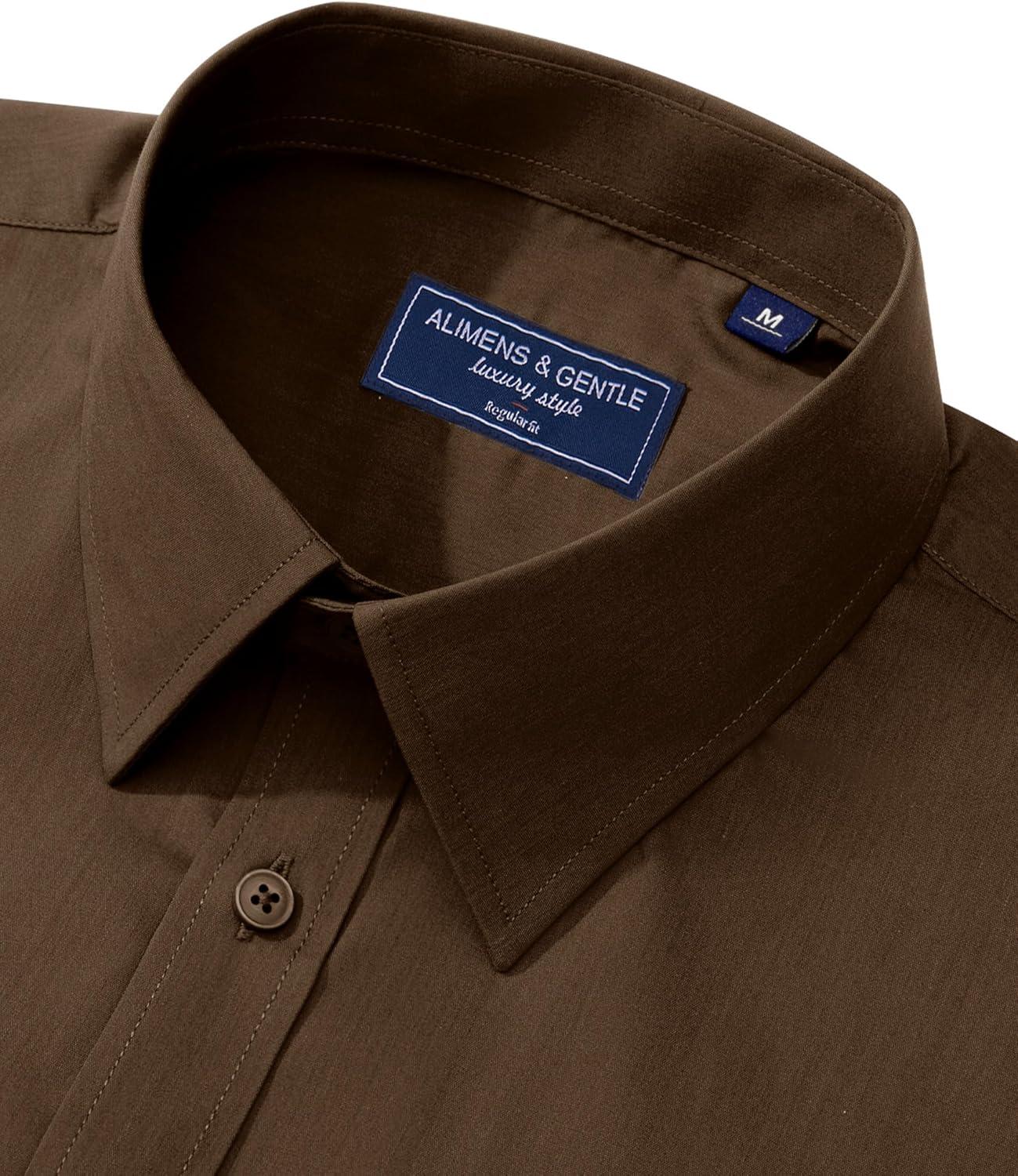 imageAlimens ampamp Gentle Mens Dress Shirt Regular Fit Stretch Stain Shield Long Sleeve Solid Business Wedding Button Down ShirtsChocolate Brown