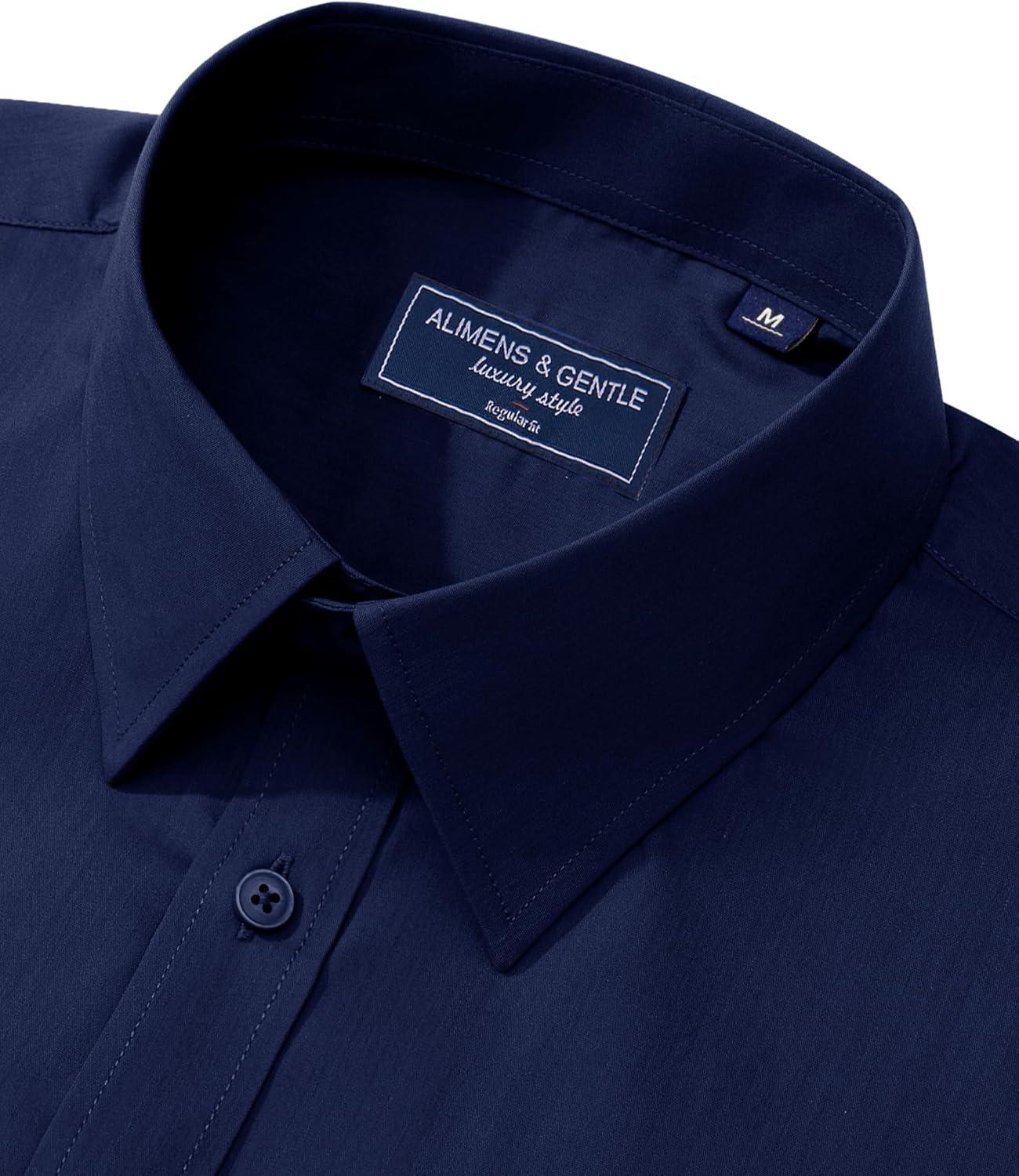 imageAlimens ampamp Gentle Mens Dress Shirt Regular Fit Stretch Stain Shield Long Sleeve Solid Business Wedding Button Down ShirtsDark Blue