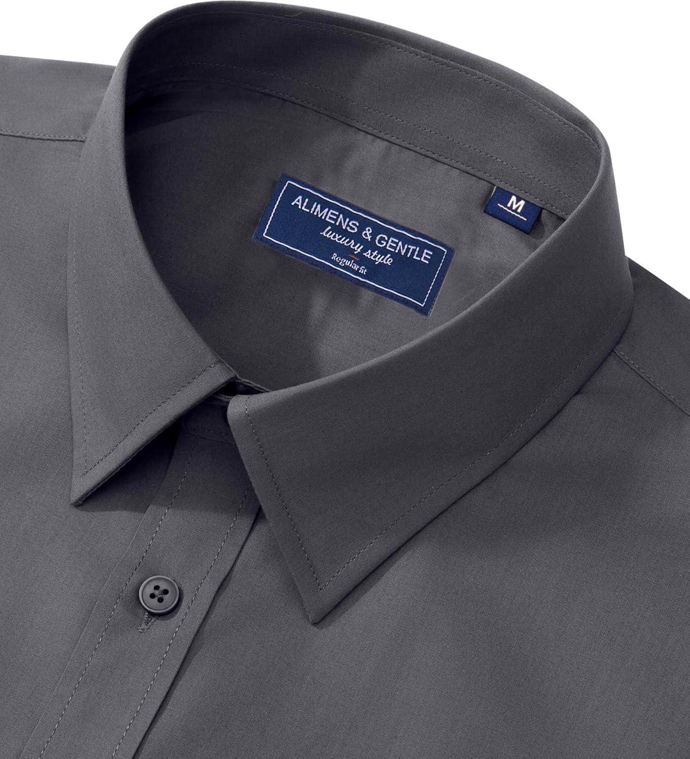 imageAlimens ampamp Gentle Mens Dress Shirt Regular Fit Stretch Stain Shield Long Sleeve Solid Business Wedding Button Down ShirtsDark Grey