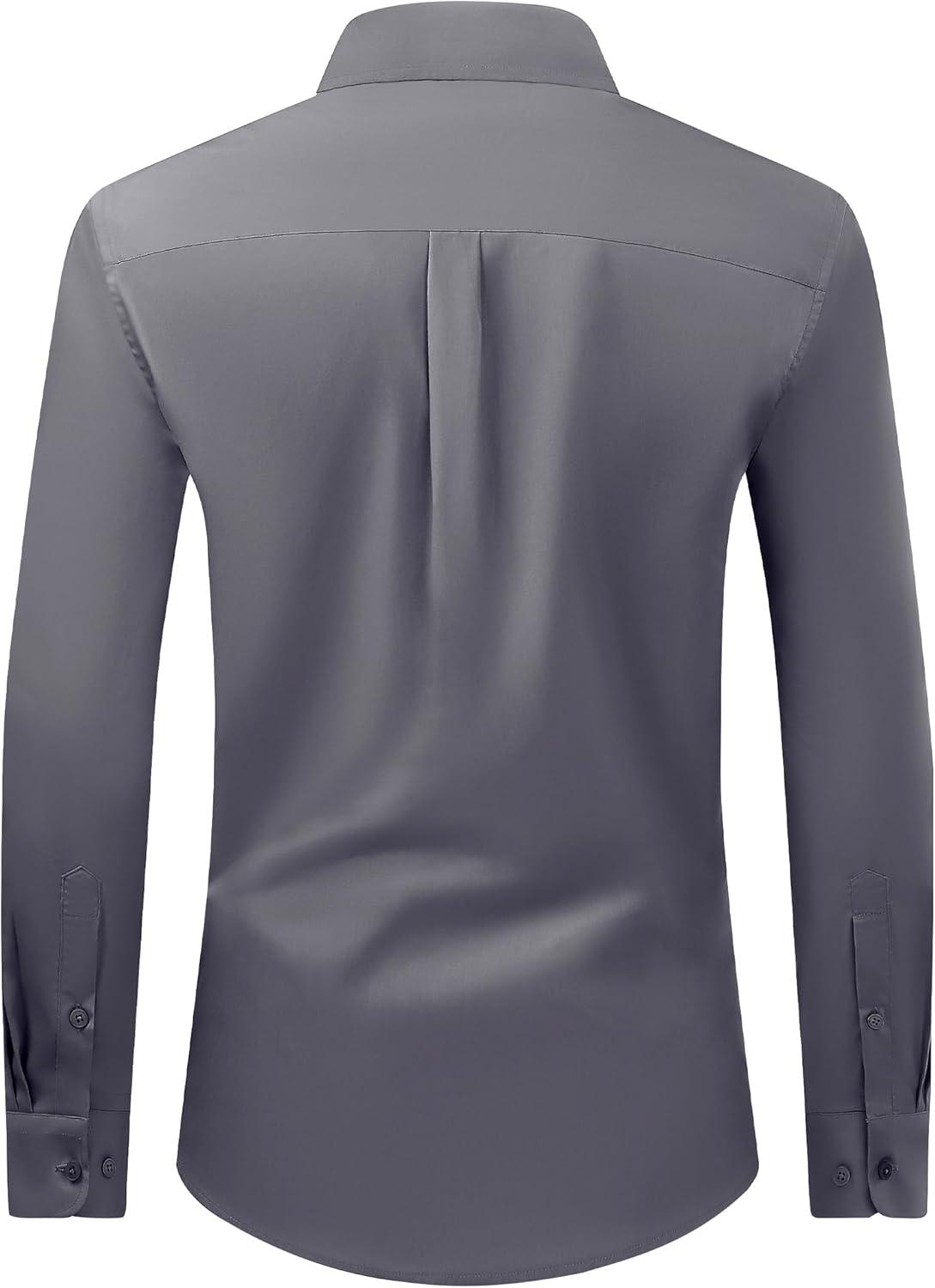 imageAlimens ampamp Gentle Mens Dress Shirt Regular Fit Stretch Stain Shield Long Sleeve Solid Business Wedding Button Down ShirtsDark Grey