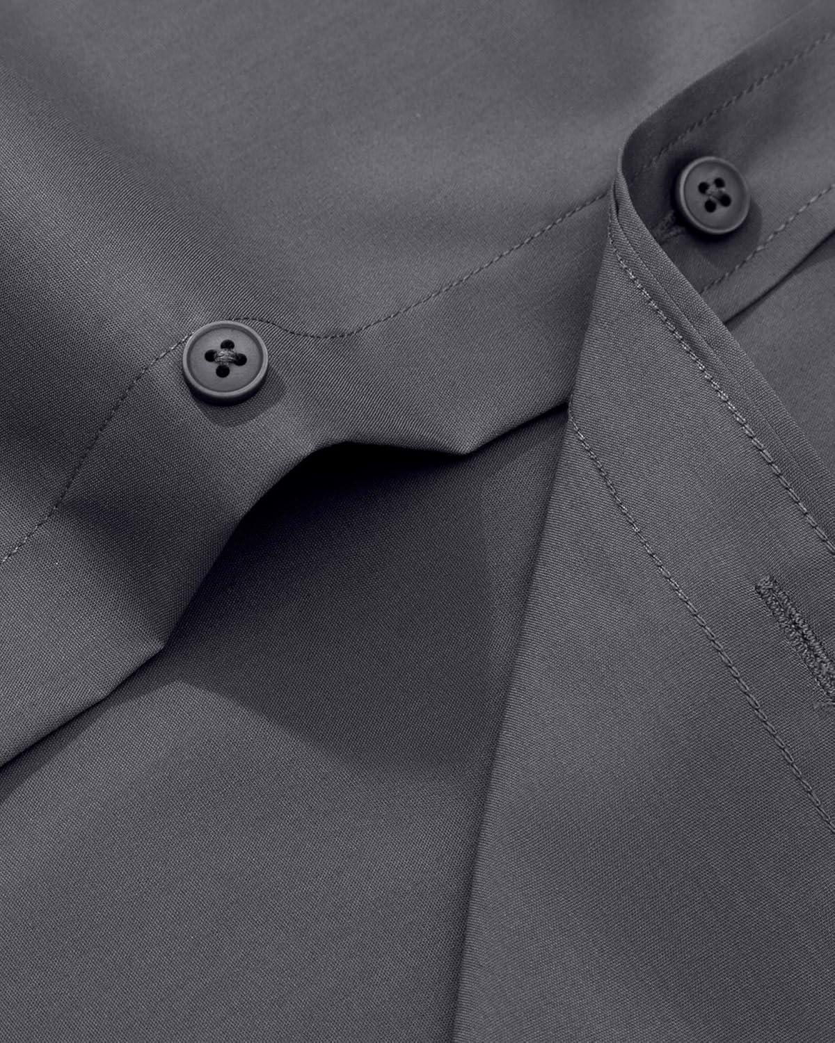 imageAlimens ampamp Gentle Mens Dress Shirt Regular Fit Stretch Stain Shield Long Sleeve Solid Business Wedding Button Down ShirtsDark Grey
