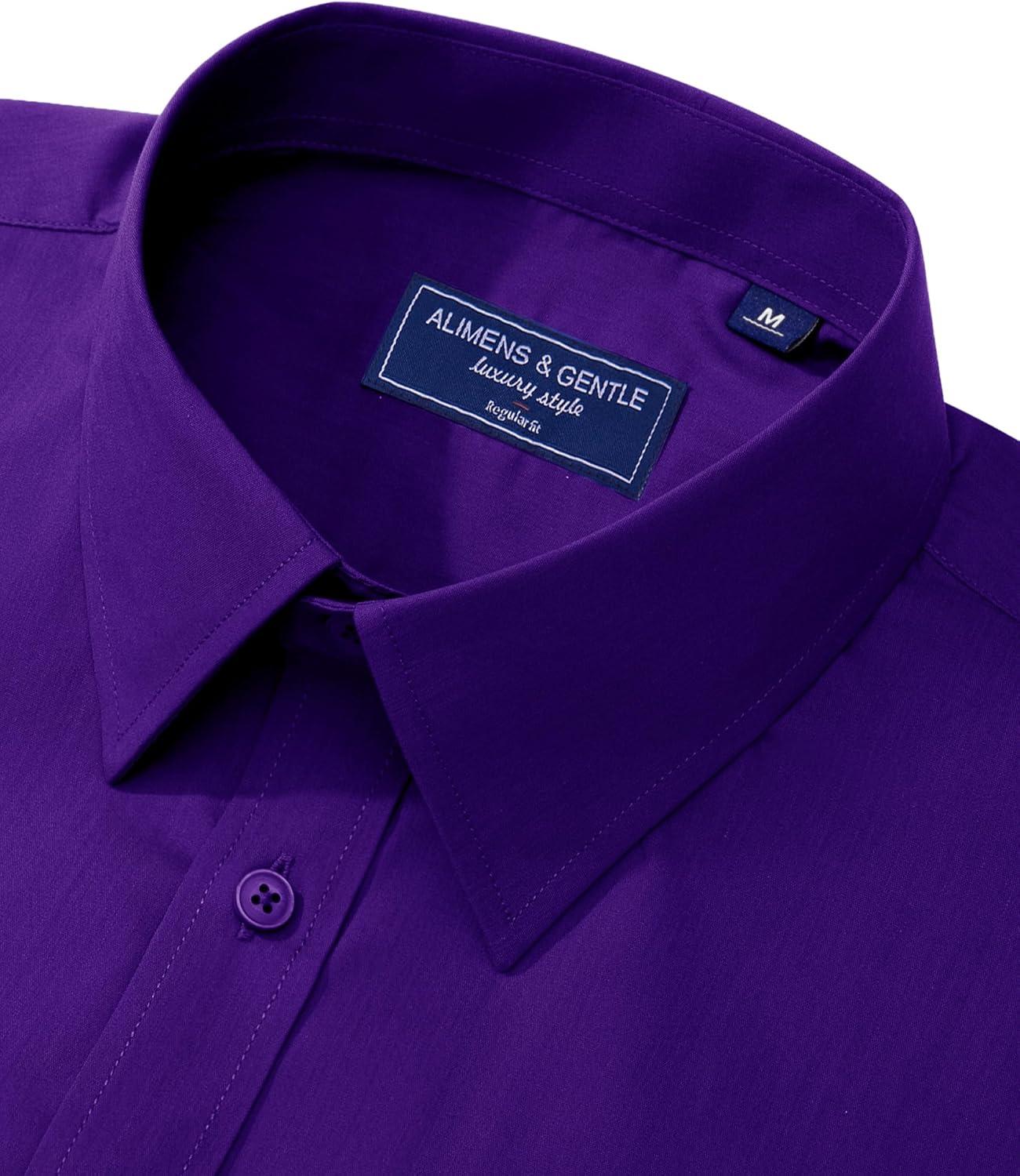imageAlimens ampamp Gentle Mens Dress Shirt Regular Fit Stretch Stain Shield Long Sleeve Solid Business Wedding Button Down ShirtsDark Purple