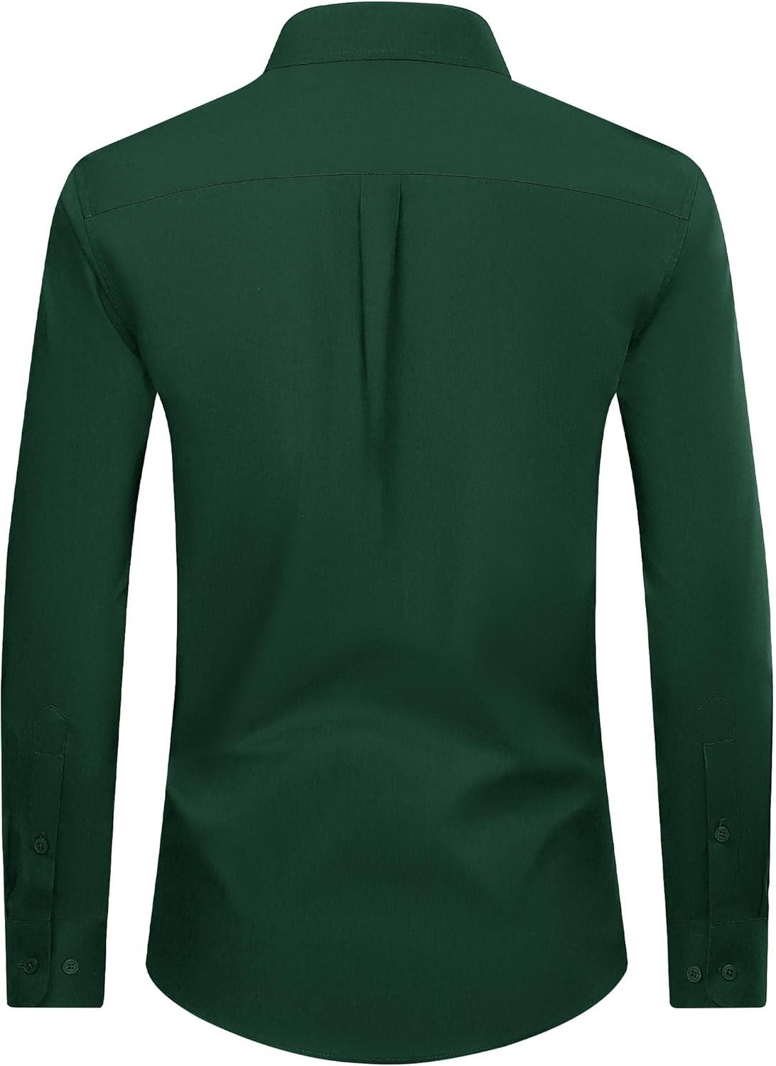 imageAlimens ampamp Gentle Mens Dress Shirt Regular Fit Stretch Stain Shield Long Sleeve Solid Business Wedding Button Down ShirtsDeep Green