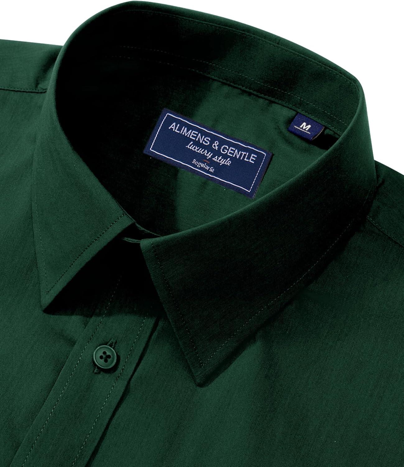 imageAlimens ampamp Gentle Mens Dress Shirt Regular Fit Stretch Stain Shield Long Sleeve Solid Business Wedding Button Down ShirtsDeep Green