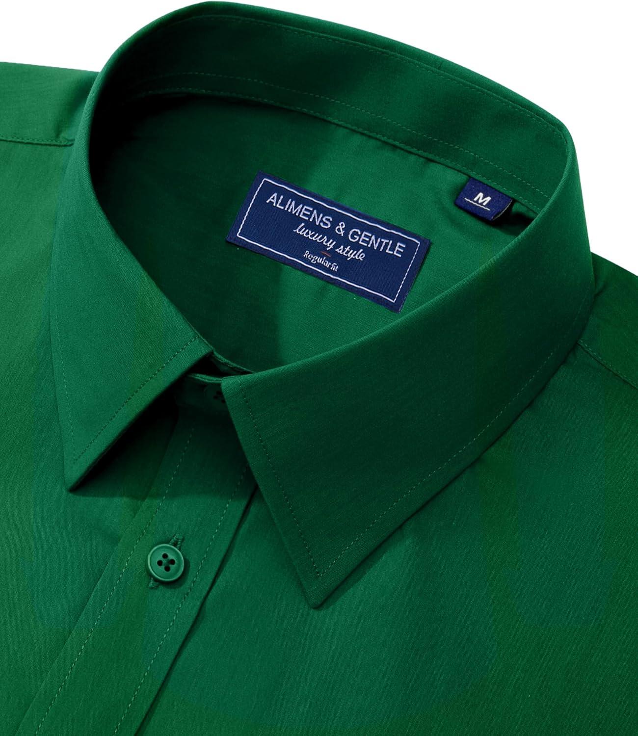 imageAlimens ampamp Gentle Mens Dress Shirt Regular Fit Stretch Stain Shield Long Sleeve Solid Business Wedding Button Down ShirtsGreen