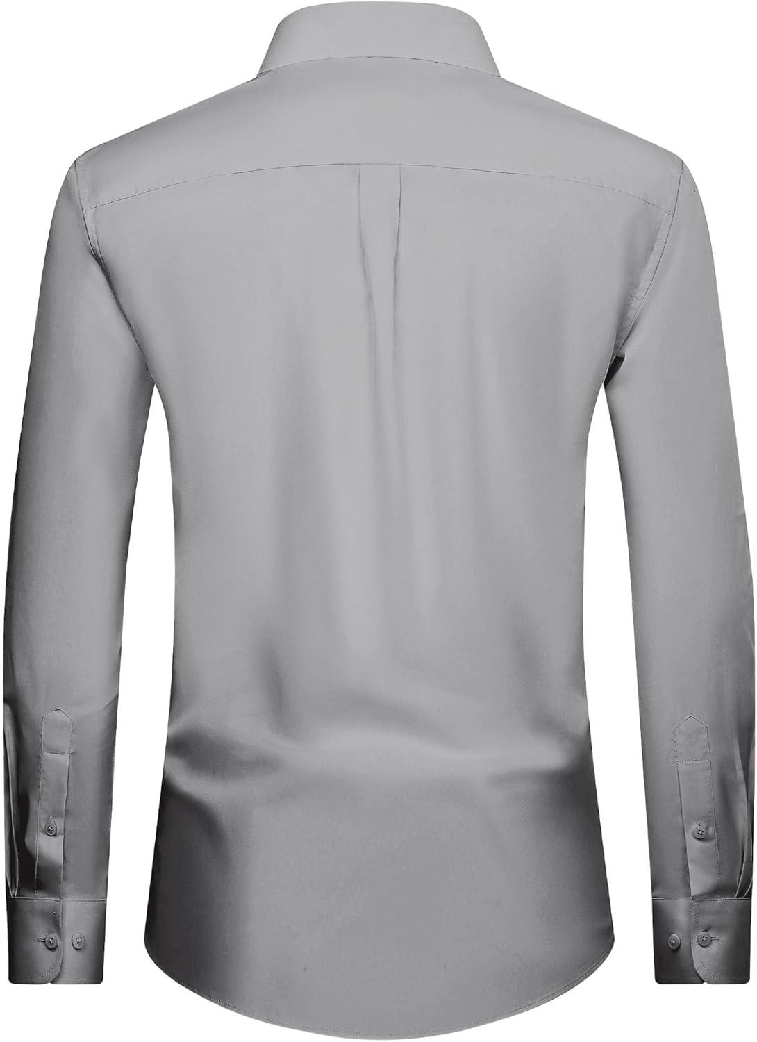 imageAlimens ampamp Gentle Mens Dress Shirt Regular Fit Stretch Stain Shield Long Sleeve Solid Business Wedding Button Down ShirtsGrey