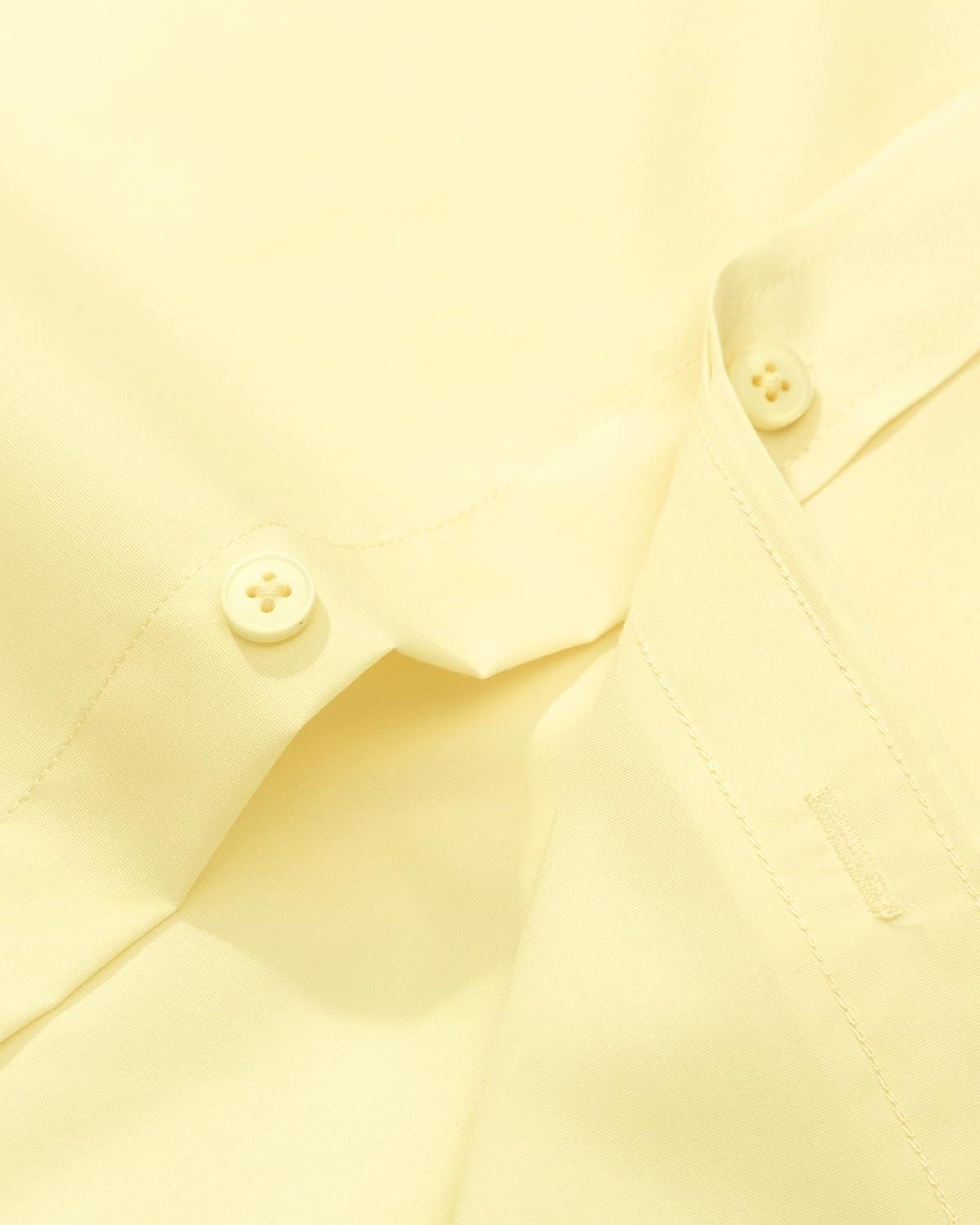 imageAlimens ampamp Gentle Mens Dress Shirt Regular Fit Stretch Stain Shield Long Sleeve Solid Business Wedding Button Down ShirtsLight Yellow