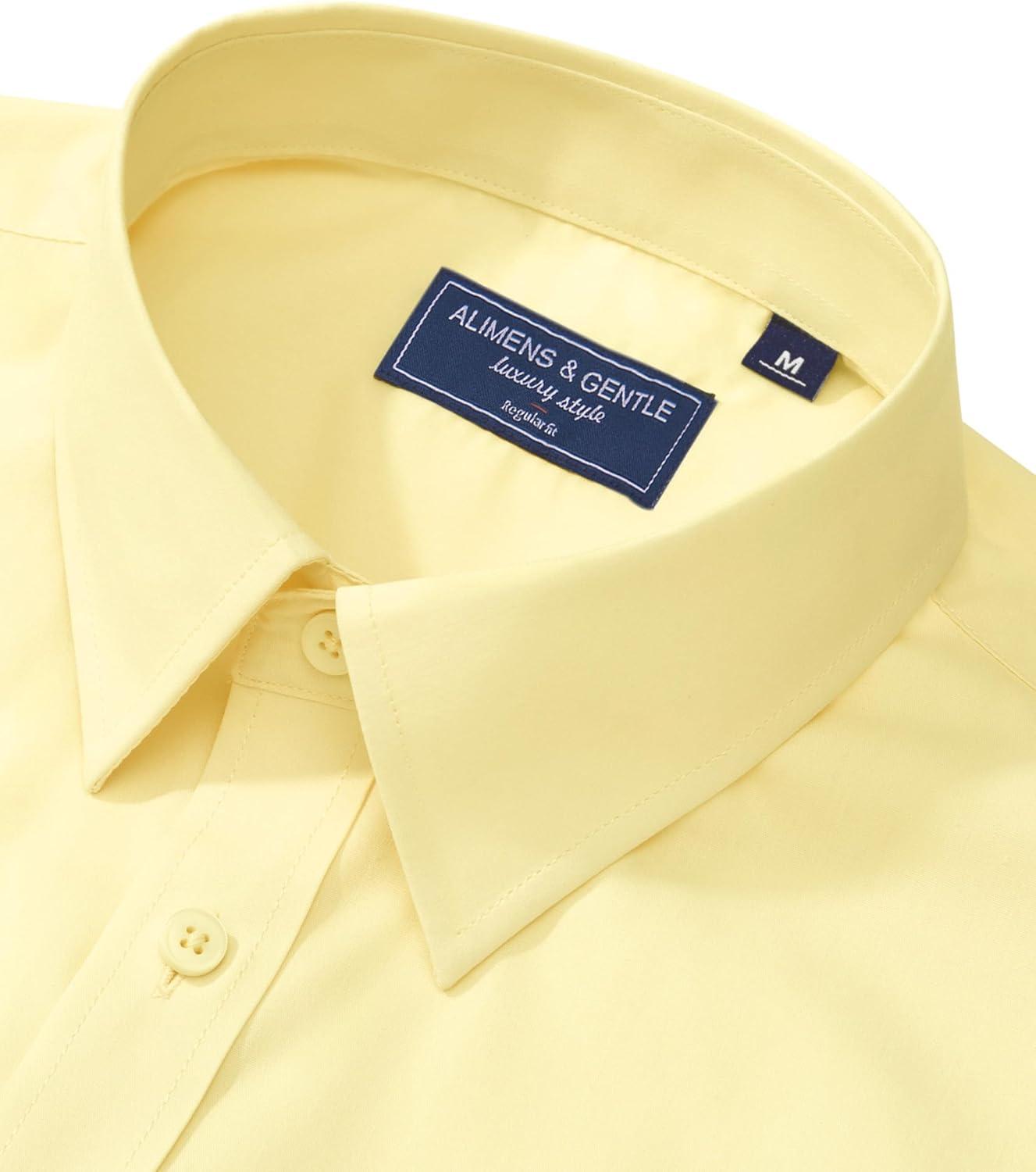 imageAlimens ampamp Gentle Mens Dress Shirt Regular Fit Stretch Stain Shield Long Sleeve Solid Business Wedding Button Down ShirtsLight Yellow